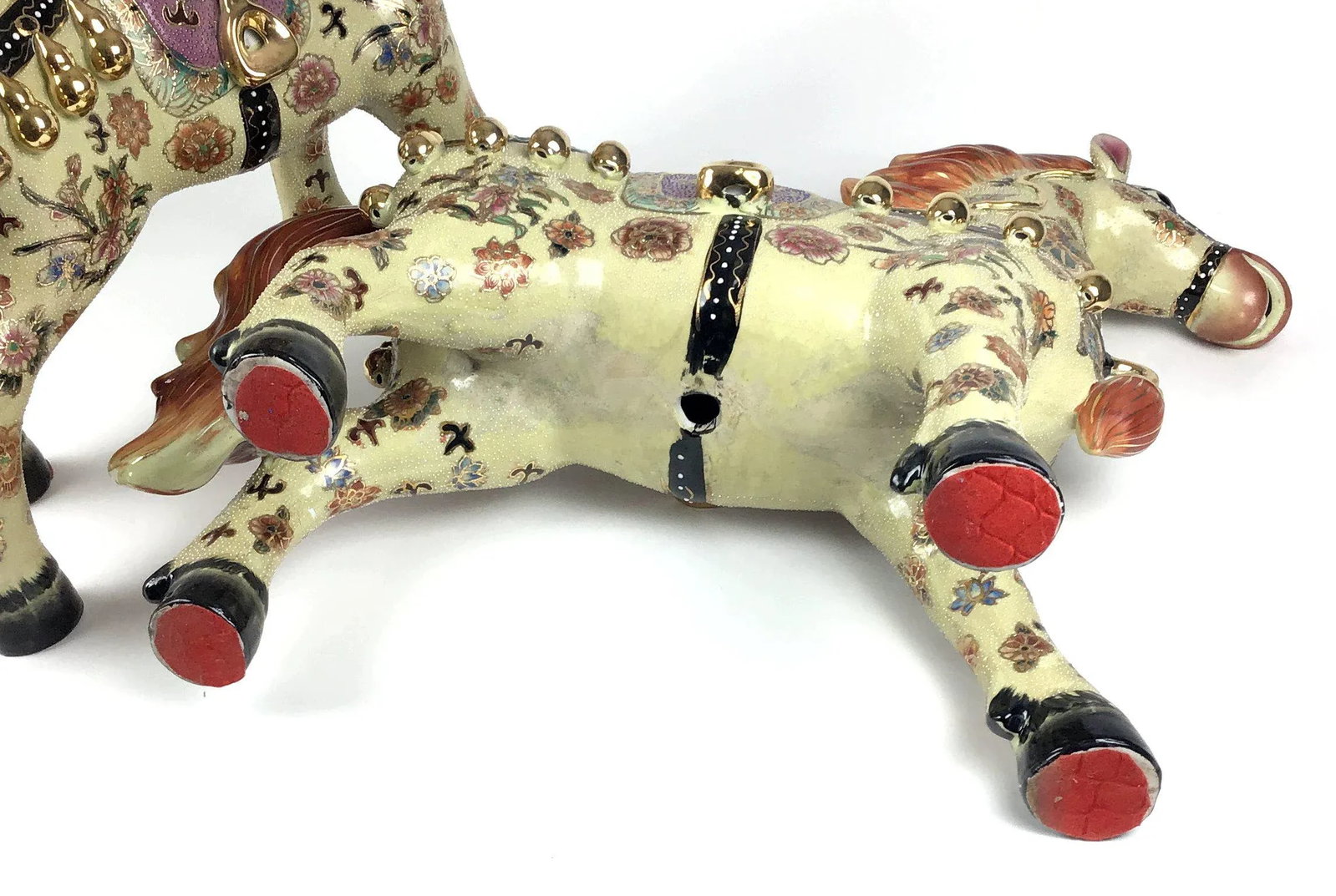 Vintage Chinese Porcelain Golden Horses - a Pair - 6