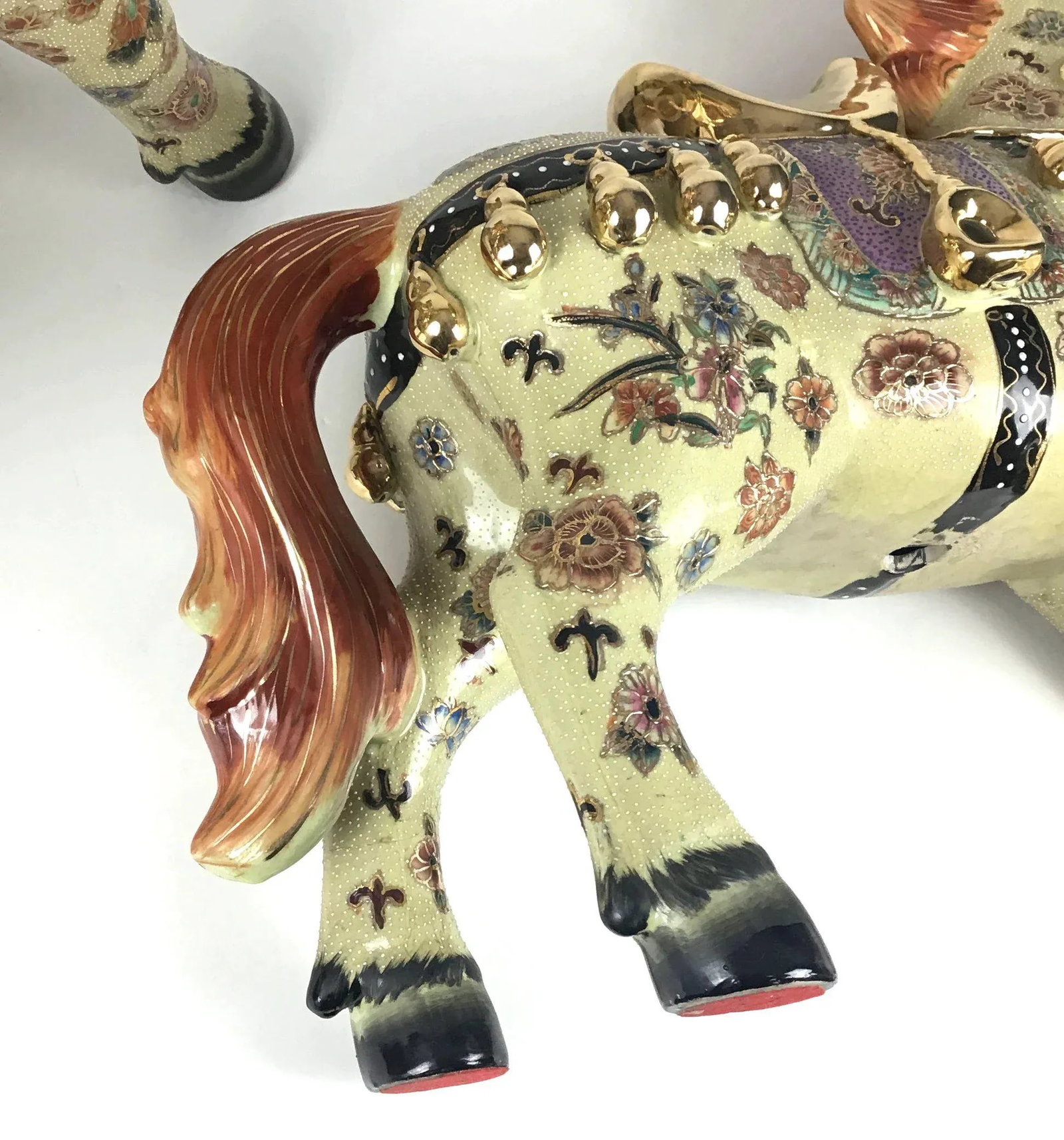 Vintage Chinese Porcelain Golden Horses - a Pair - 7