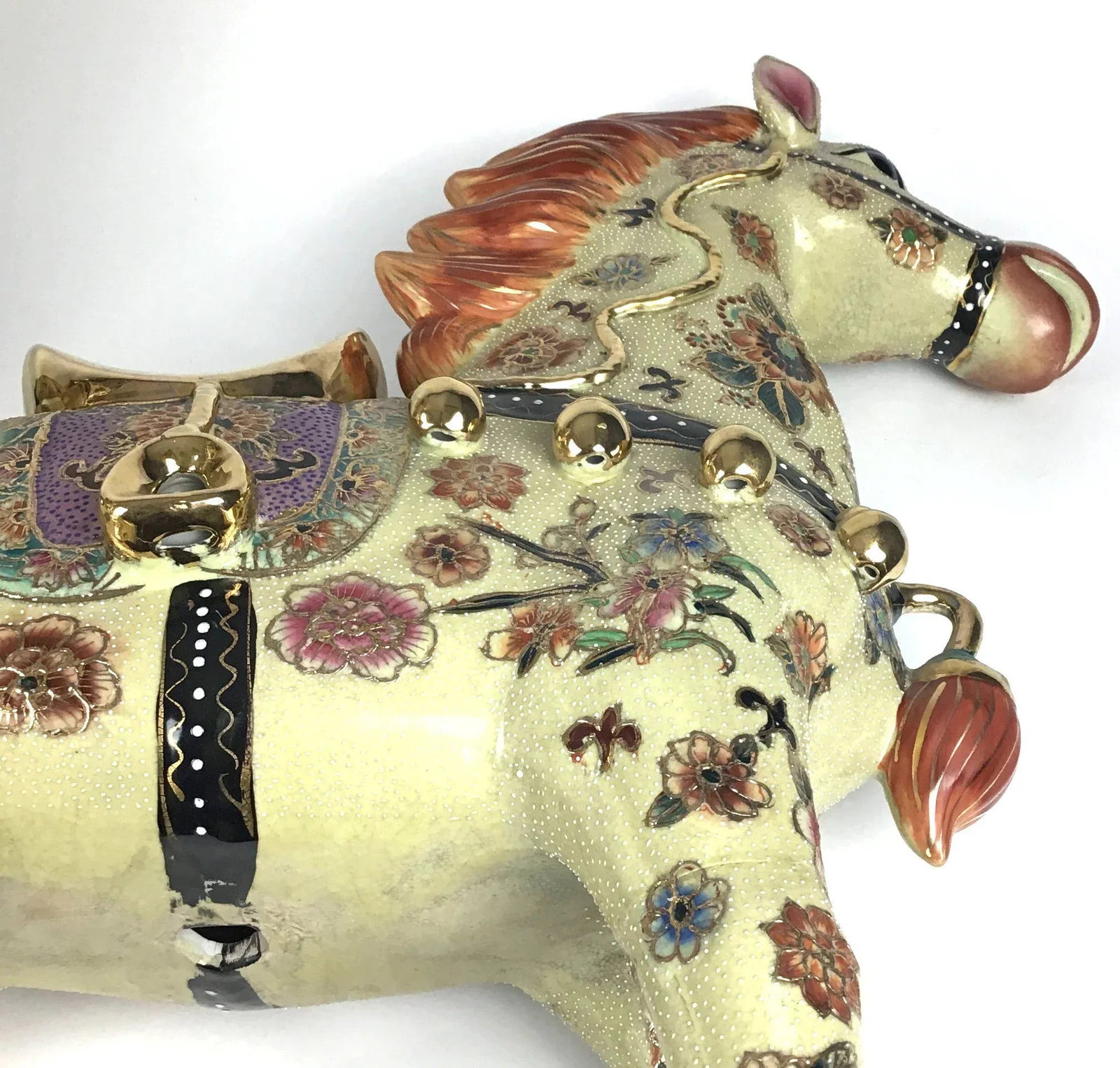 Vintage Chinese Porcelain Golden Horses - a Pair - 8