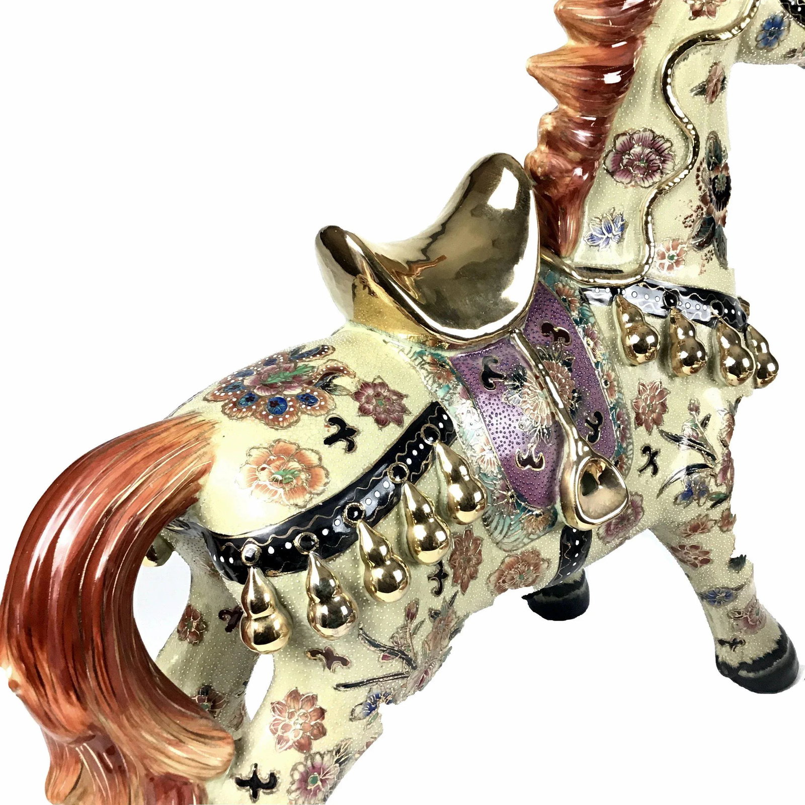 Vintage Chinese Porcelain Golden Horses - a Pair - 9