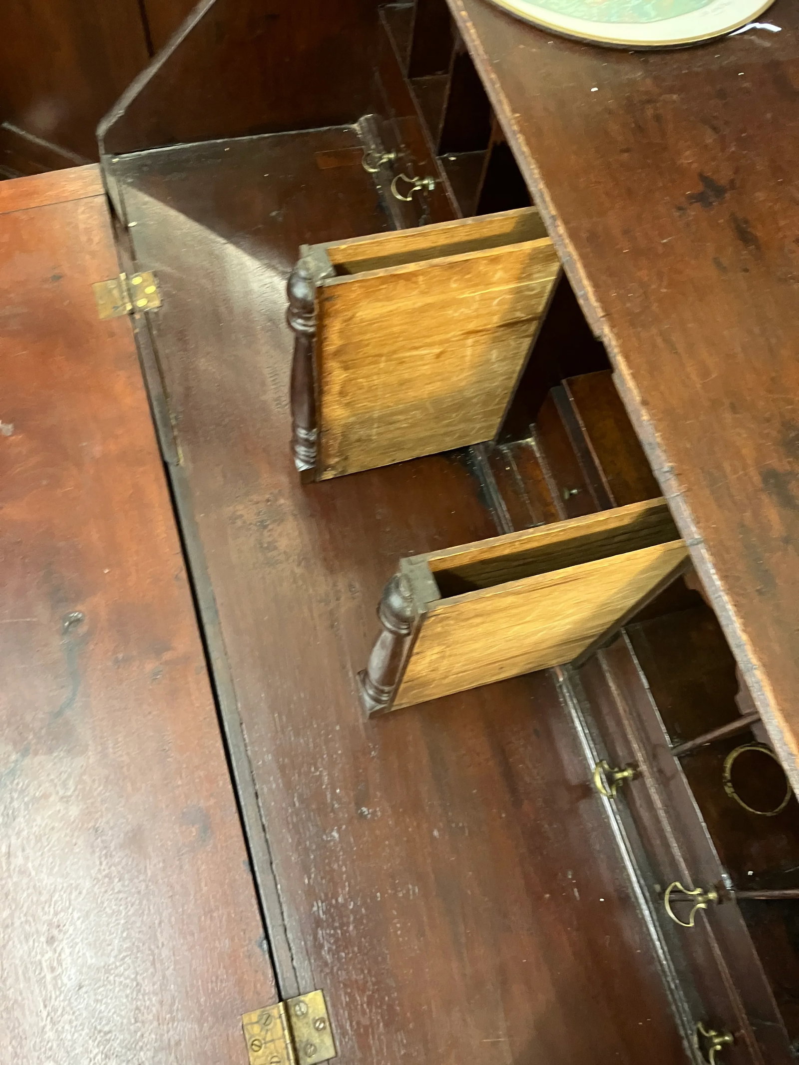 Antique Solid Mahogany Secretary Desk With Brass Hardware, Signed Plymouth Ma (Massachusetts) - 10