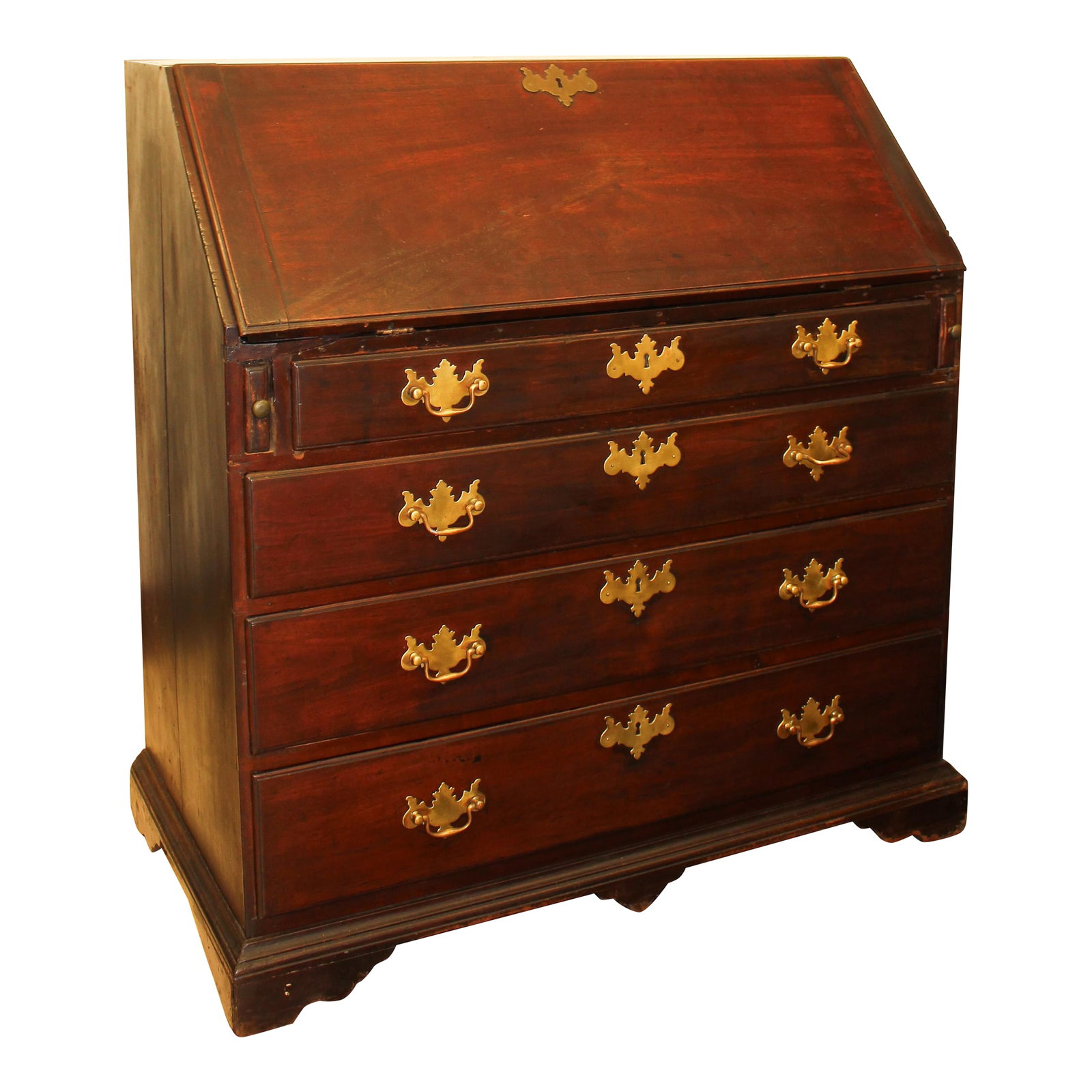Antique Solid Mahogany Secretary Desk With Brass Hardware, Signed Plymouth Ma (Massachusetts) (1 of 10)