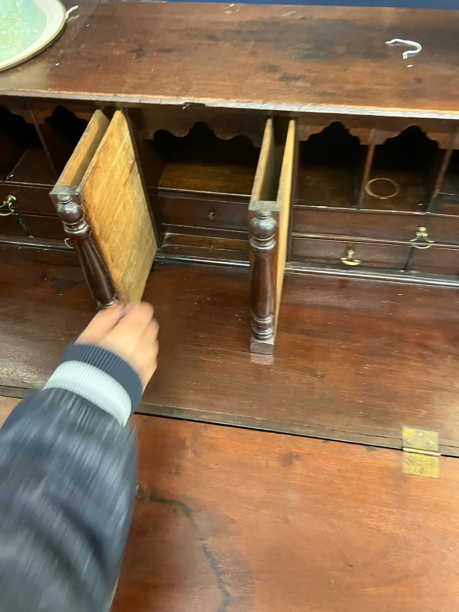 Antique Solid Mahogany Secretary Desk With Brass Hardware, Signed Plymouth Ma (Massachusetts) - 8