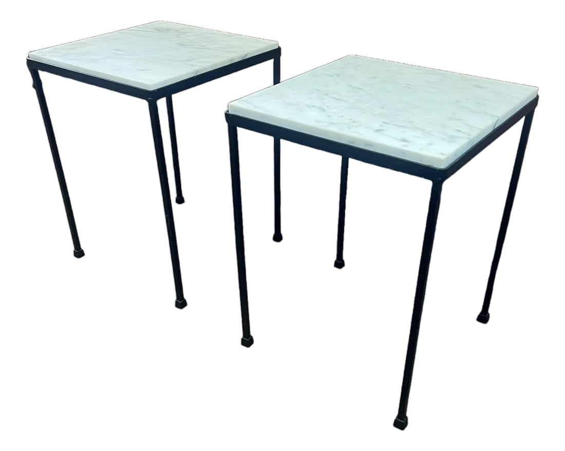 Circa 1950s Small Scale Wrought Iron Marble Top Side Tables - A Pair (1 of 9)