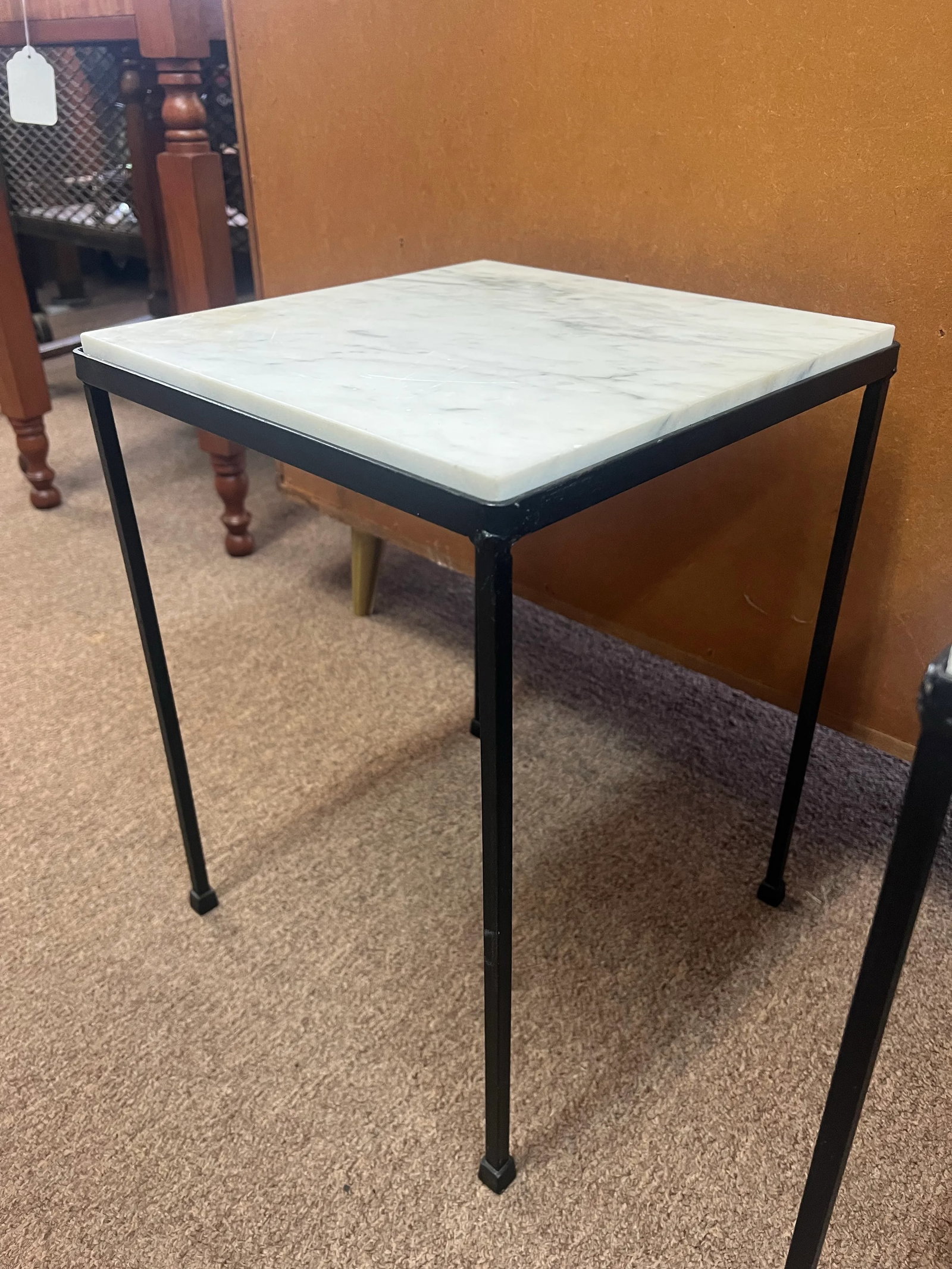 Circa 1950s Small Scale Wrought Iron Marble Top Side Tables - A Pair - 6
