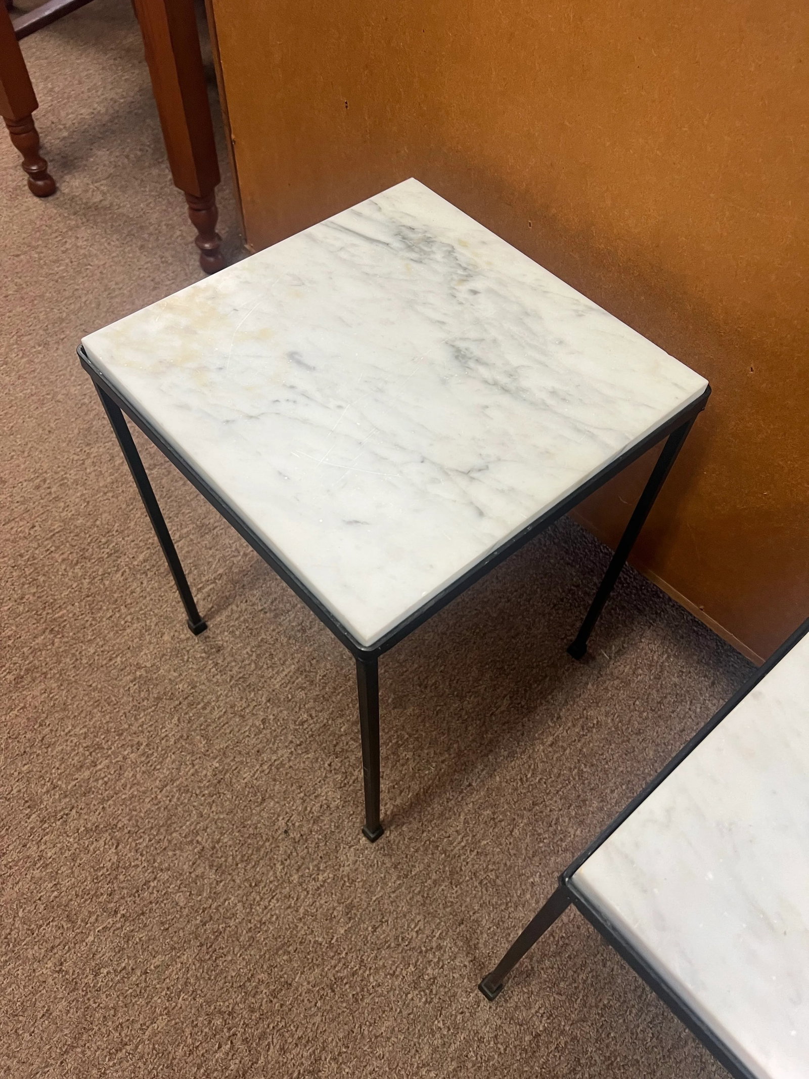Circa 1950s Small Scale Wrought Iron Marble Top Side Tables - A Pair - 9