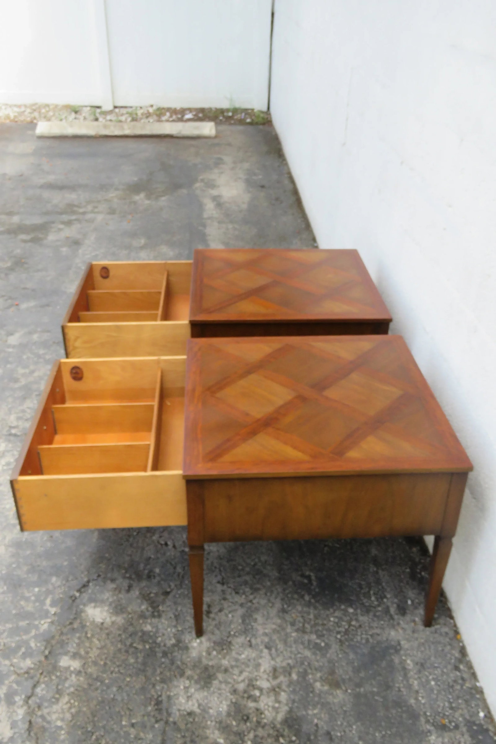 Kittinger Parquet Top Mid Century Modern Side End Bedside Tables a Pair 6060 - 12