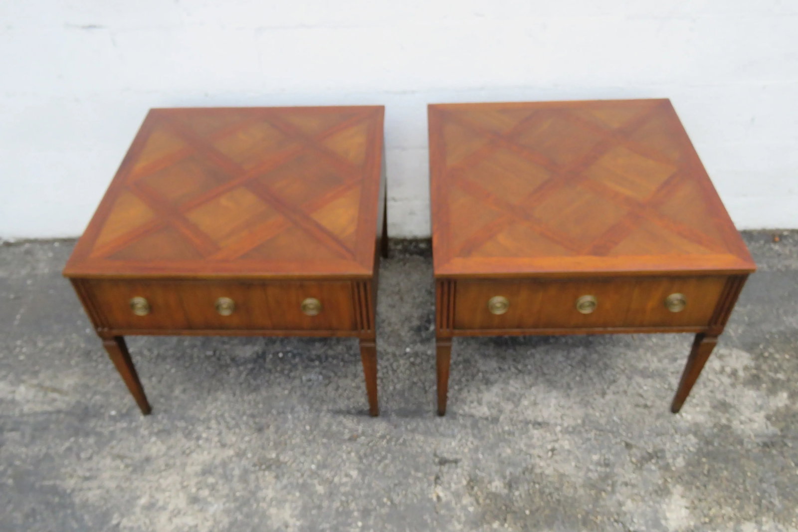 Kittinger Parquet Top Mid Century Modern Side End Bedside Tables a Pair 6060 - 2