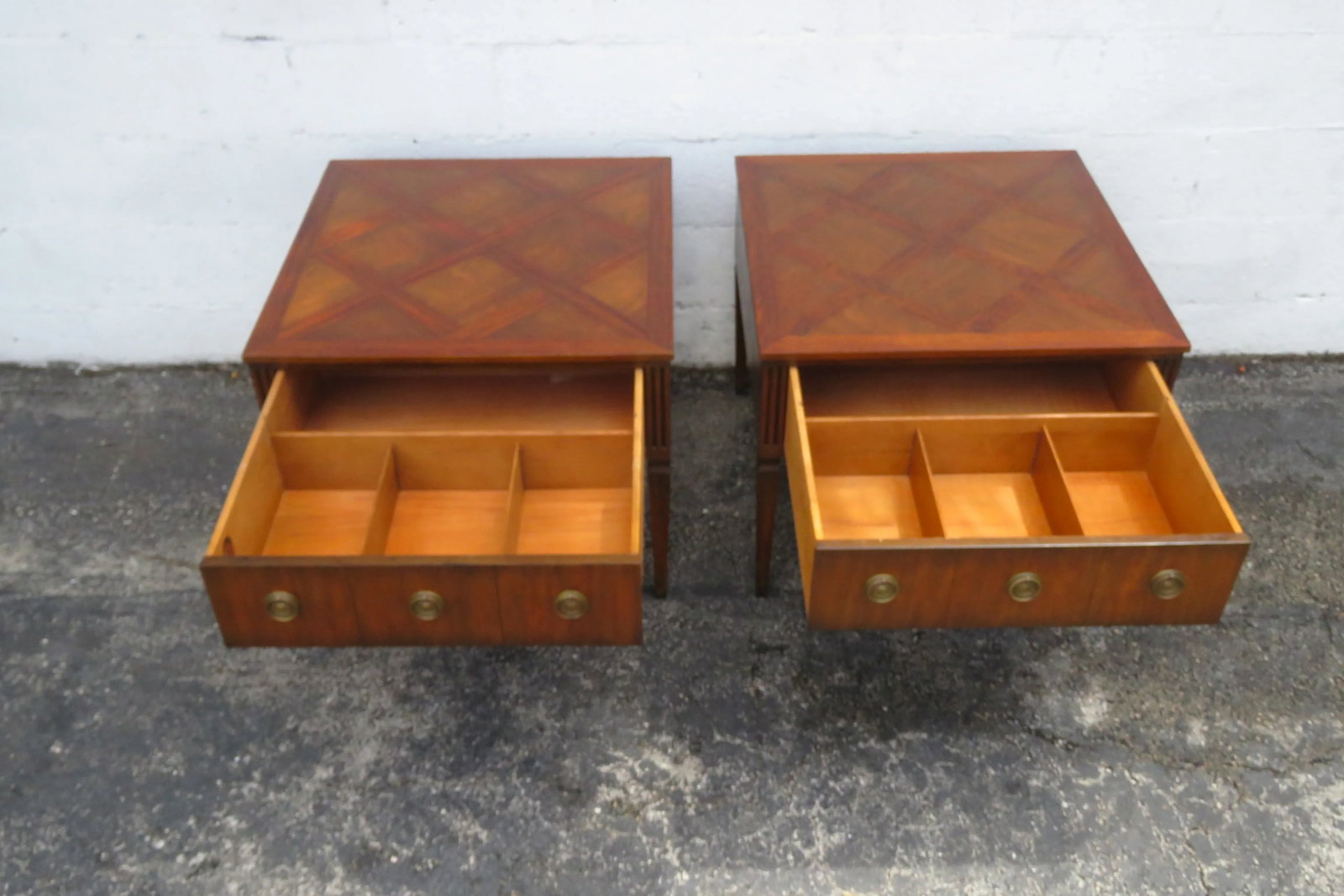 Kittinger Parquet Top Mid Century Modern Side End Bedside Tables a Pair 6060 - 4