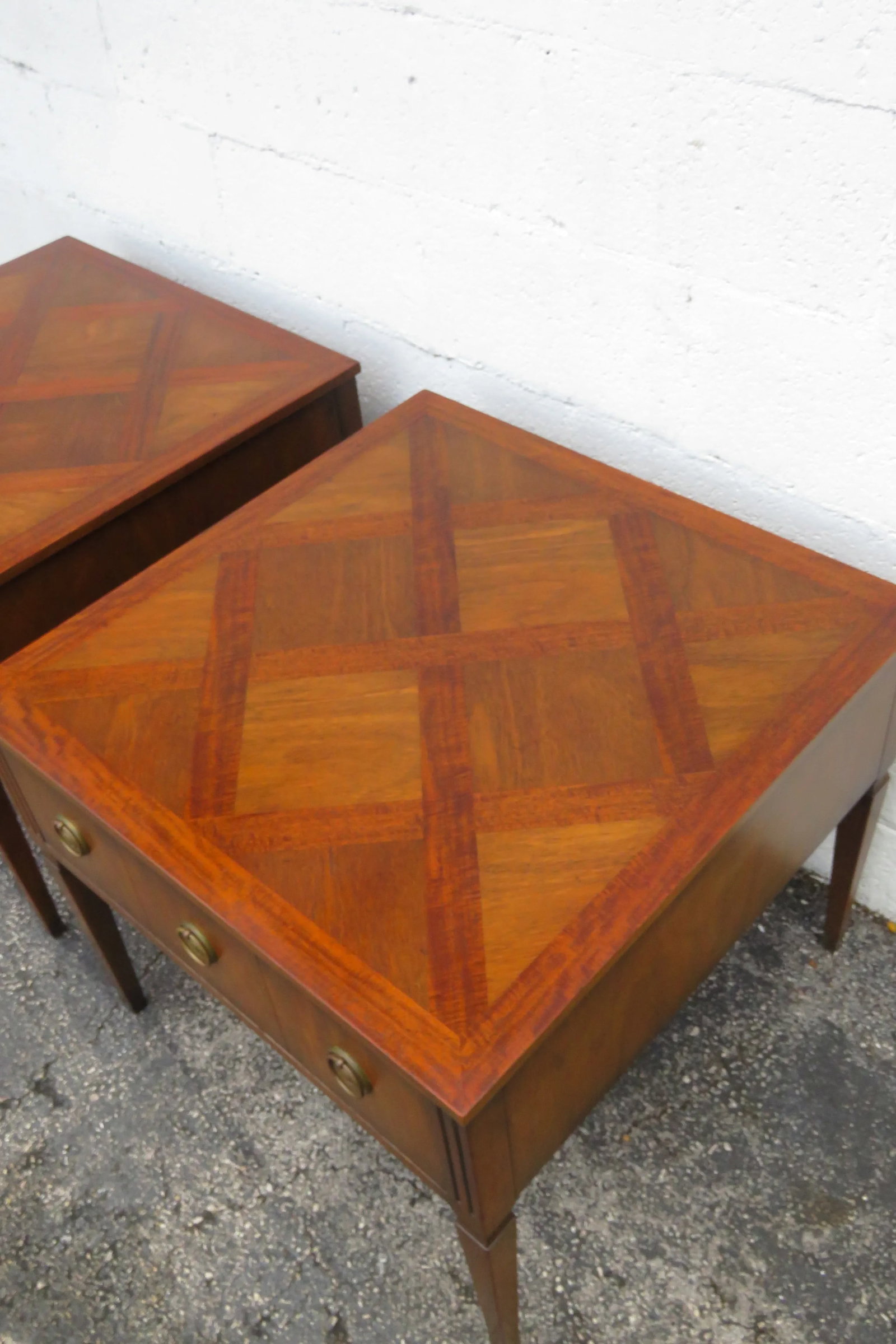 Kittinger Parquet Top Mid Century Modern Side End Bedside Tables a Pair 6060 - 8