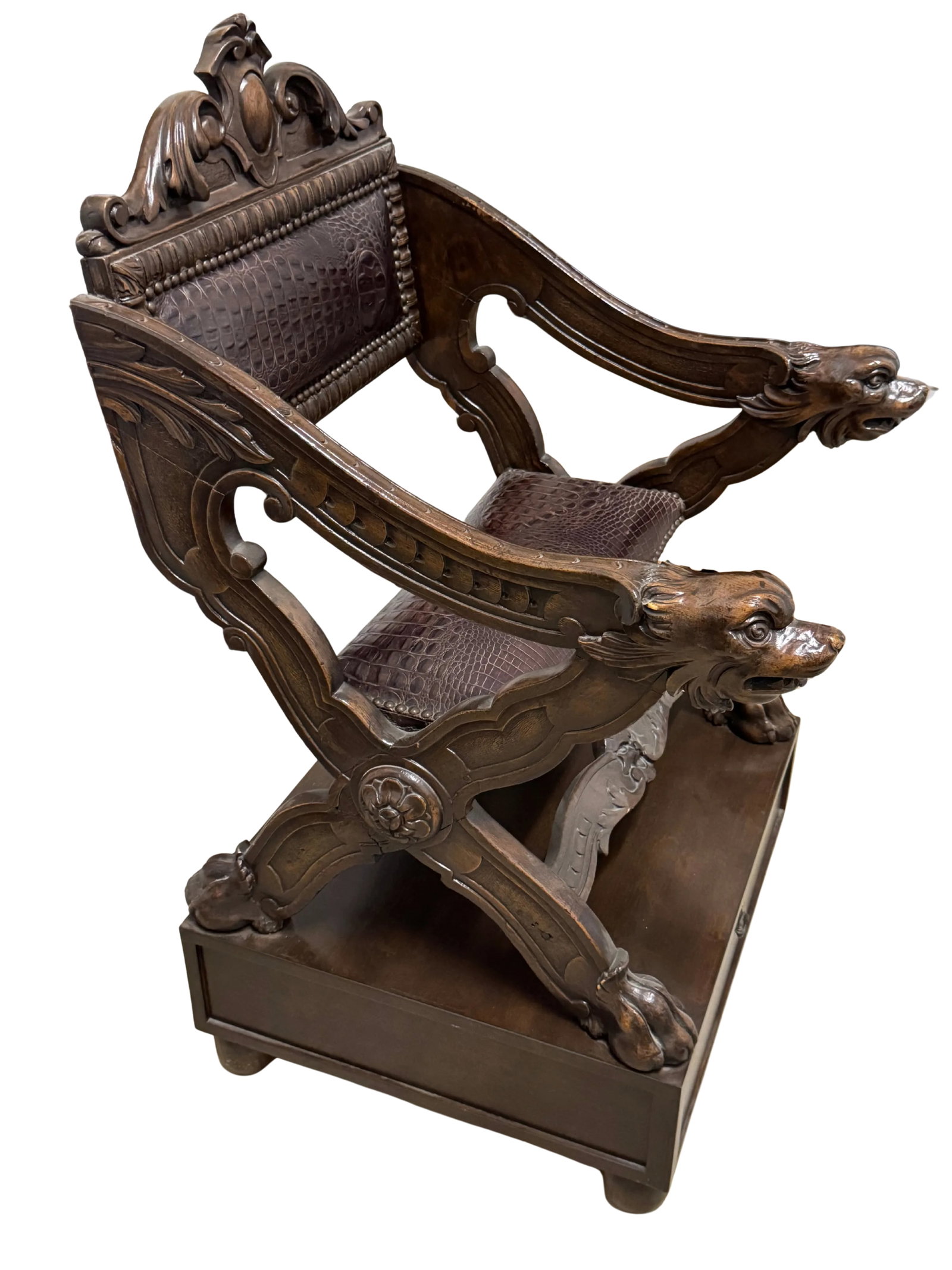 Early 20th Century Carved Dog-Head Savonarola Chair - 10