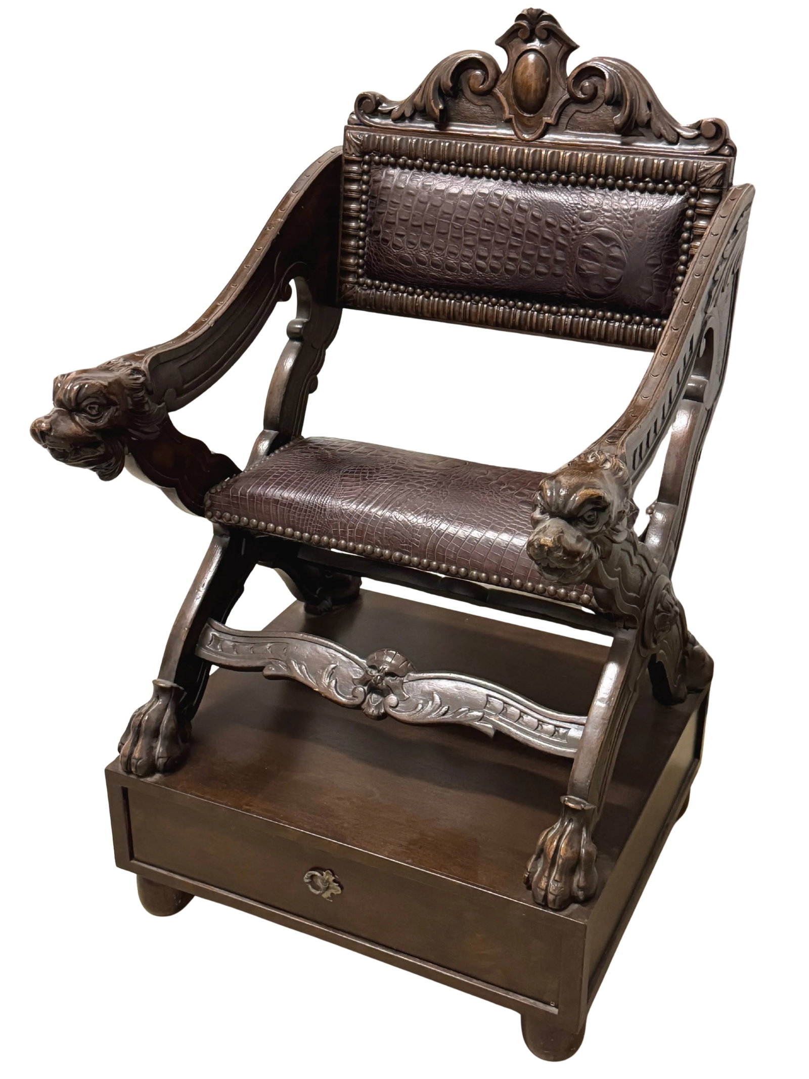 Early 20th Century Carved Dog-Head Savonarola Chair - 2