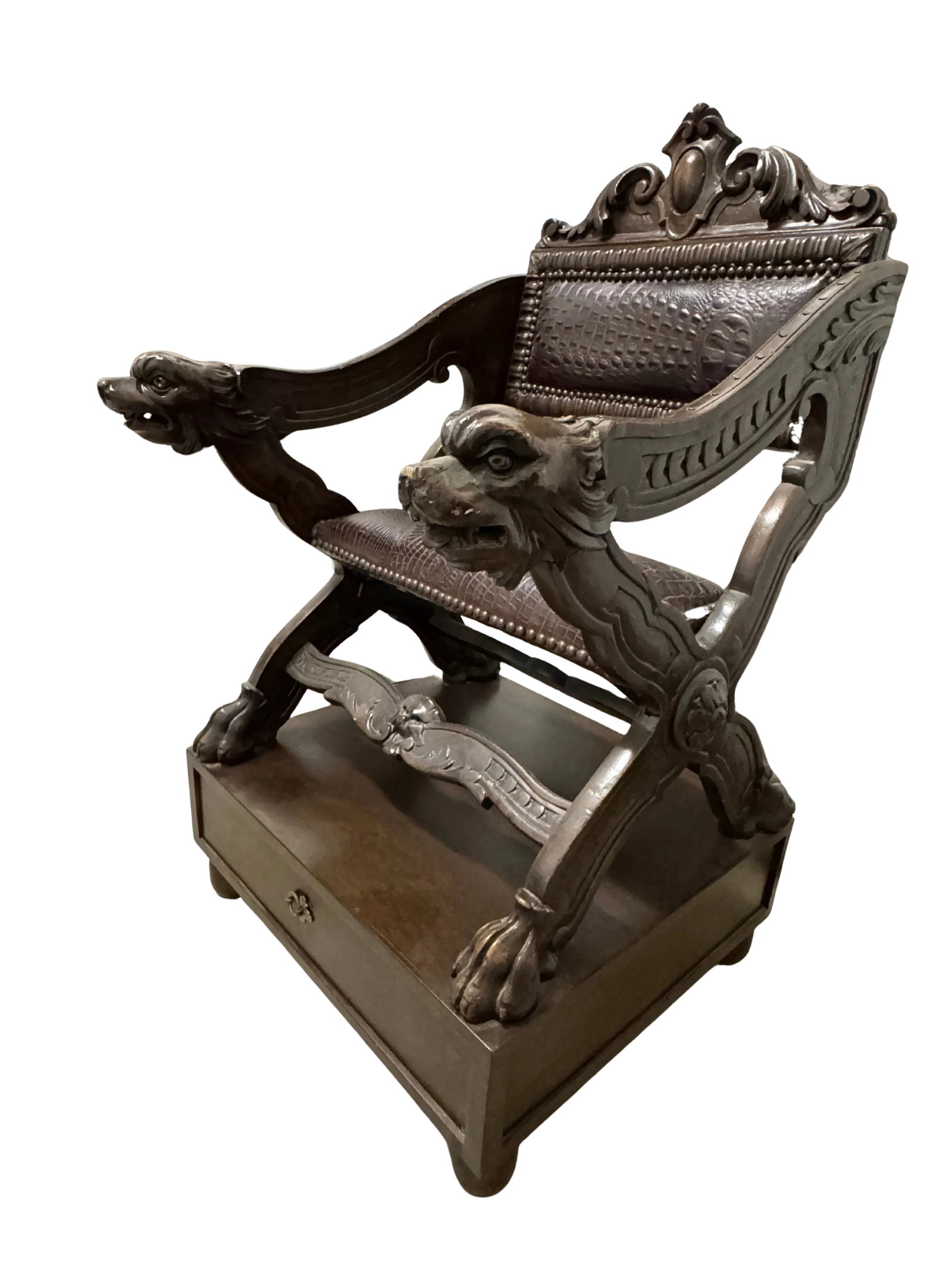 Early 20th Century Carved Dog-Head Savonarola Chair - 5