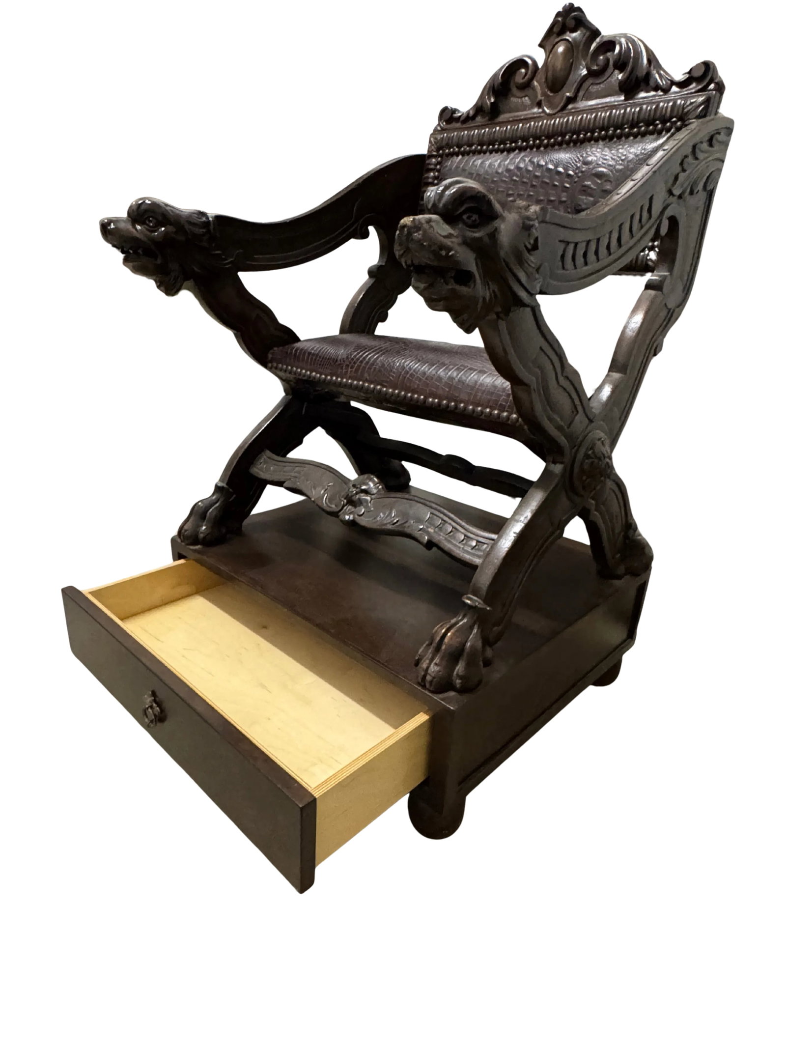 Early 20th Century Carved Dog-Head Savonarola Chair - 6