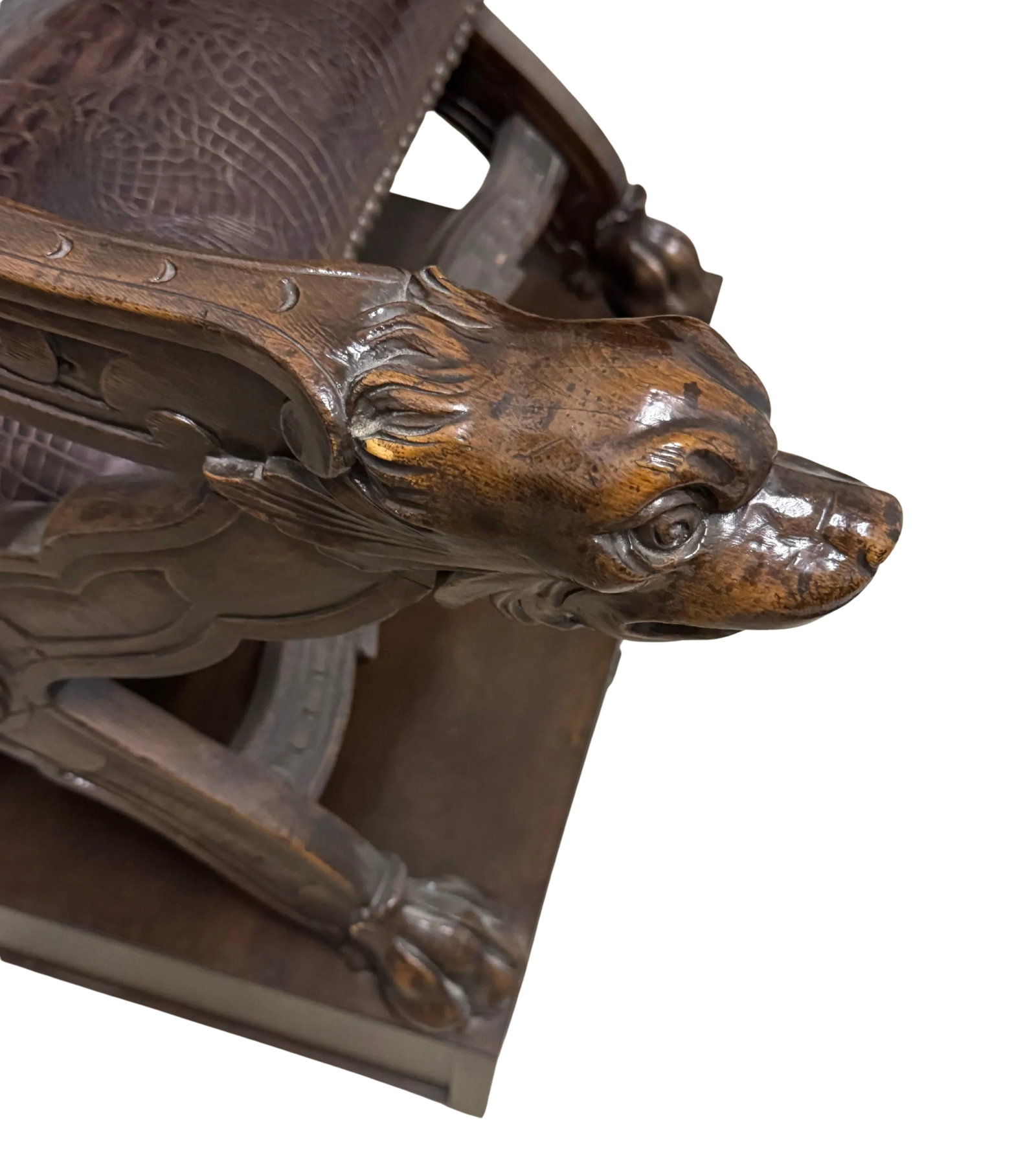 Early 20th Century Carved Dog-Head Savonarola Chair - 9