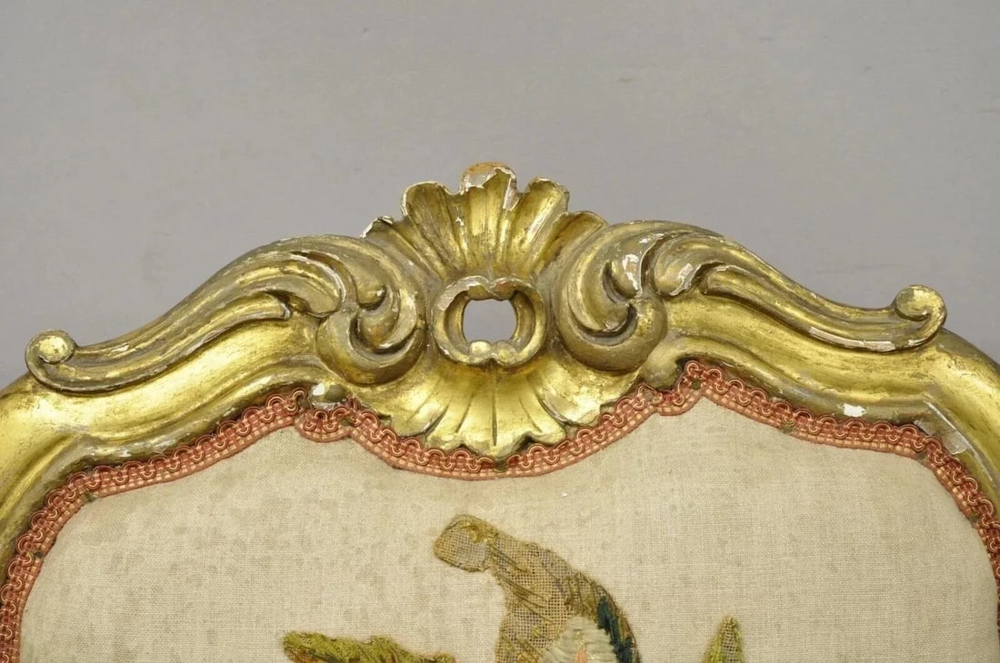 Late 19th Century Antique Victorian Gold Giltwood Rococo Parlor Slipper Lounge Chairs - A Pair - 4