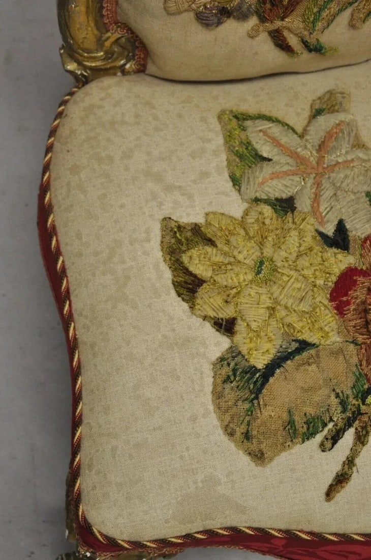 Late 19th Century Antique Victorian Gold Giltwood Rococo Parlor Slipper Lounge Chairs - A Pair - 5