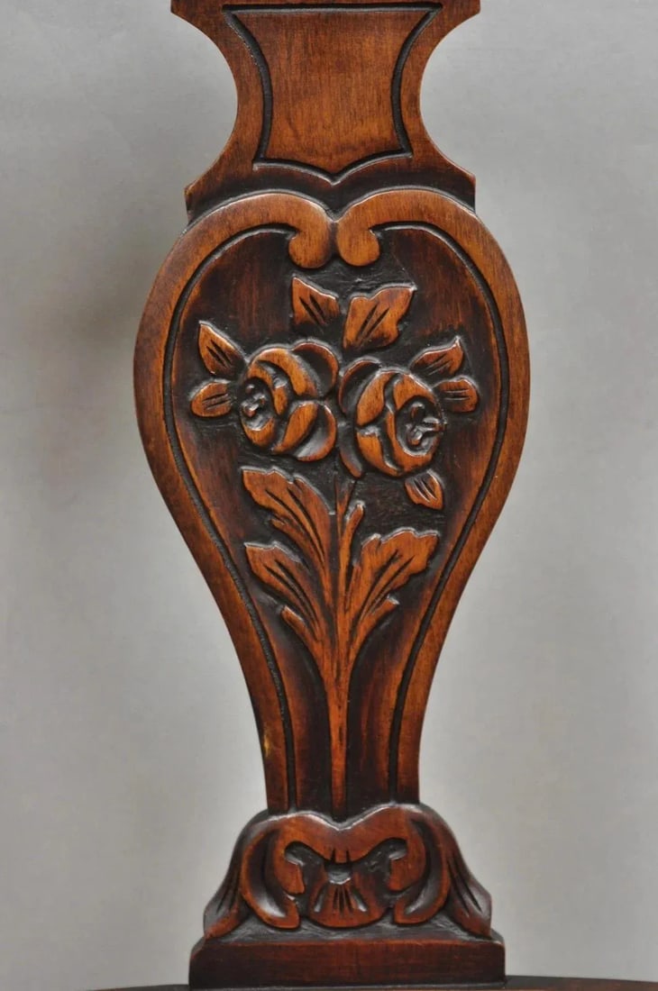 Antique William & Mary Style Carved Walnut Rose Rush Seat Side Chairs - A Pair - 10
