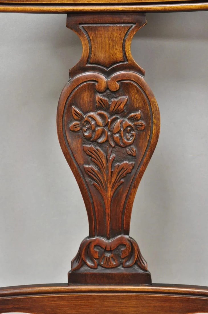 Antique William & Mary Style Carved Walnut Rose Rush Seat Side Chairs - A Pair - 3