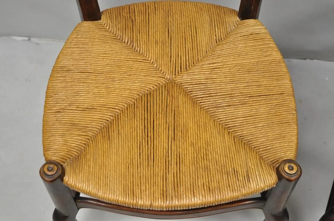 Antique William & Mary Style Carved Walnut Rose Rush Seat Side Chairs - A Pair - 4