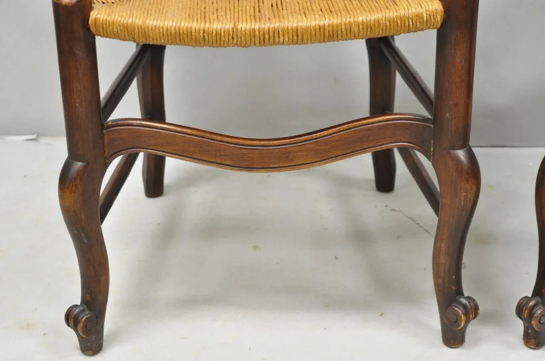 Antique William & Mary Style Carved Walnut Rose Rush Seat Side Chairs - A Pair - 5