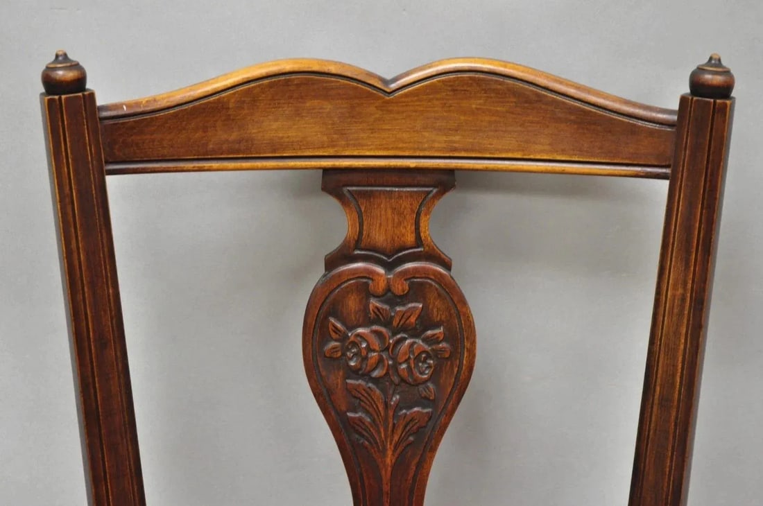 Antique William & Mary Style Carved Walnut Rose Rush Seat Side Chairs - A Pair - 7