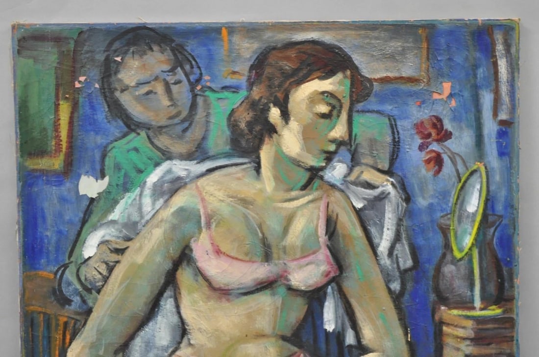 Vintage Samuel Heller "Seated Woman in Undergarments" Oil on Canvas Painting - 3