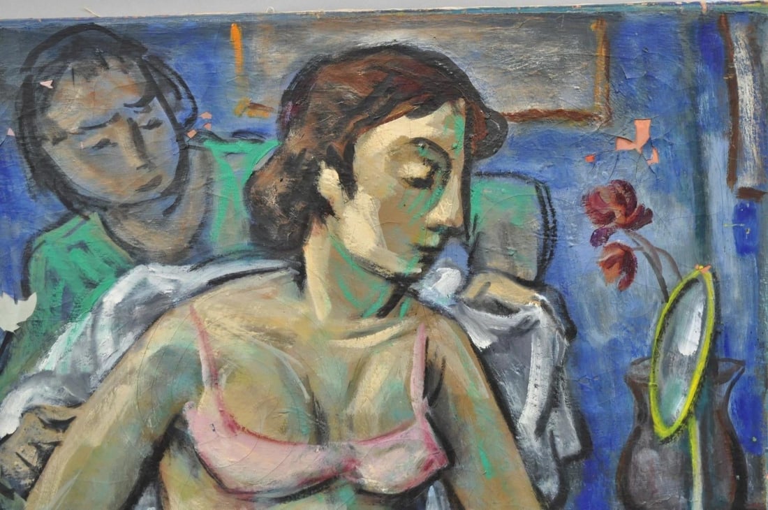 Vintage Samuel Heller "Seated Woman in Undergarments" Oil on Canvas Painting - 6
