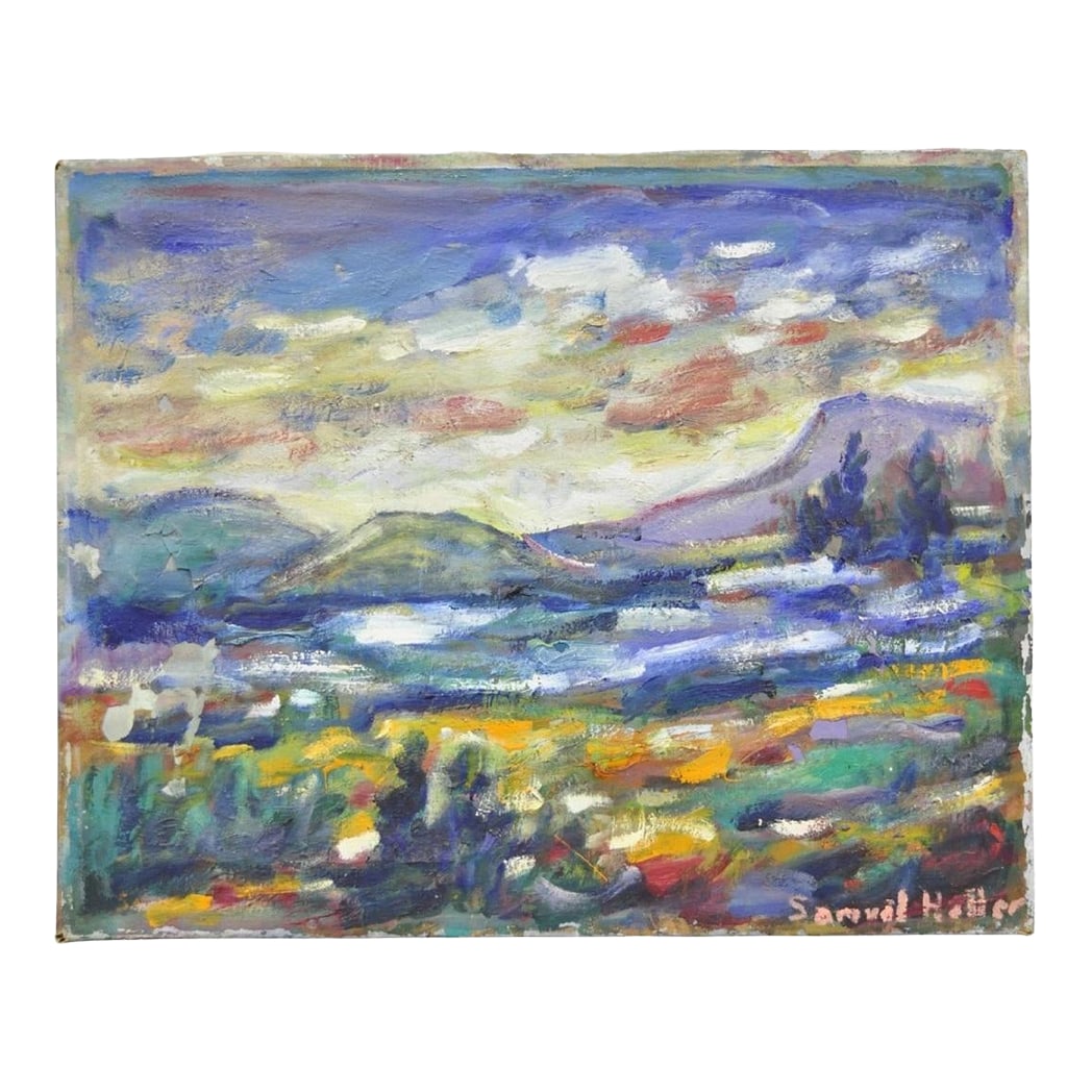 Vintage 1960s Samuel Heller "Mountain Landscape" Oil on Canvas Painting, Signed (1 of 14)
