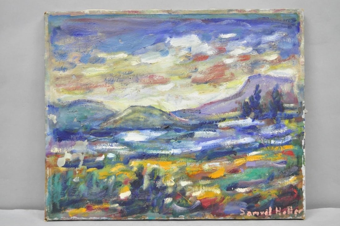 Vintage 1960s Samuel Heller "Mountain Landscape" Oil on Canvas Painting, Signed - 2