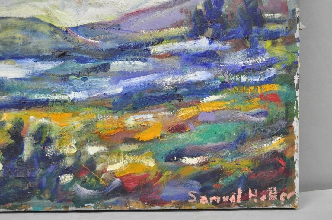 Vintage 1960s Samuel Heller "Mountain Landscape" Oil on Canvas Painting, Signed - 5