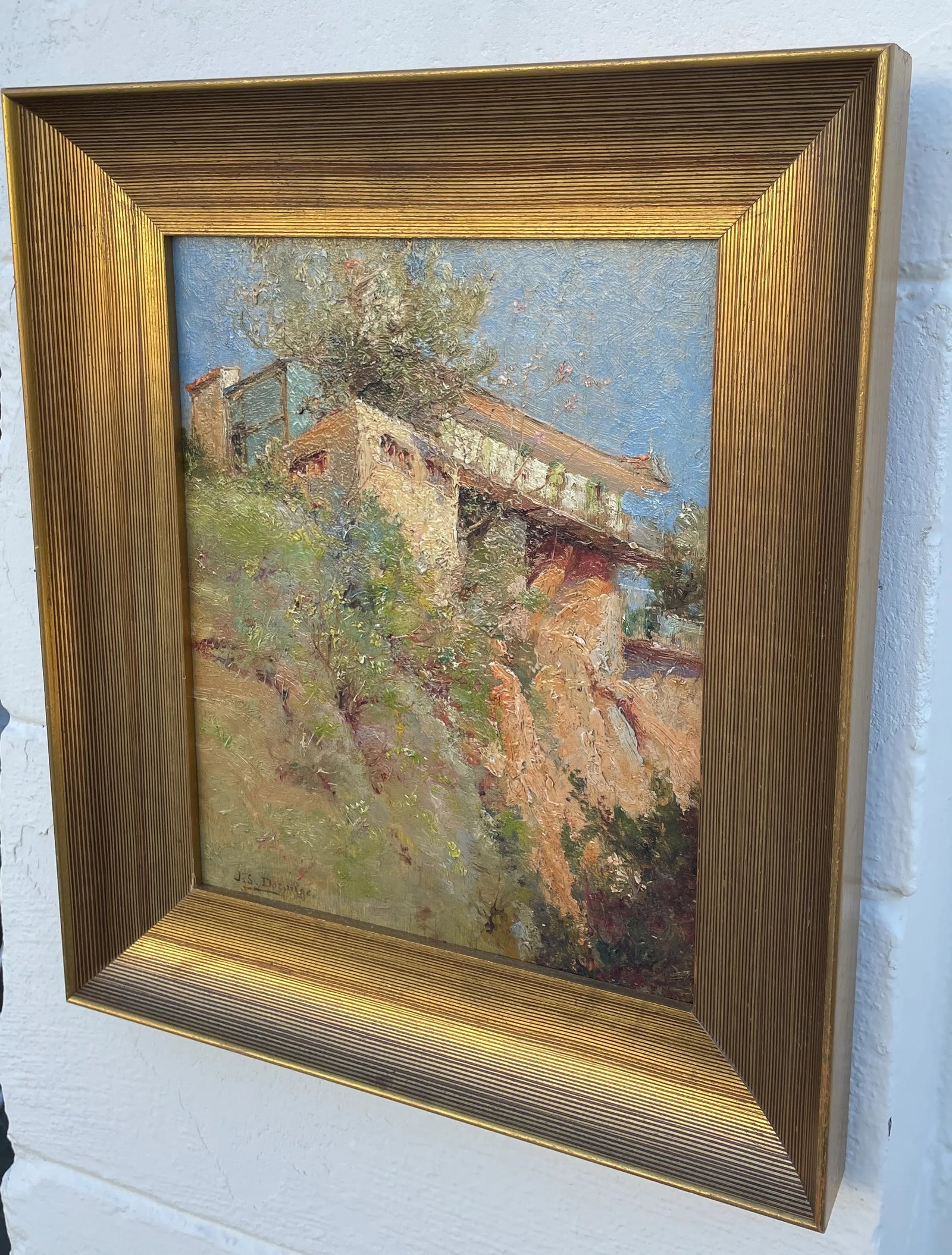 19th Century French Painting of Cliff Side House - 2