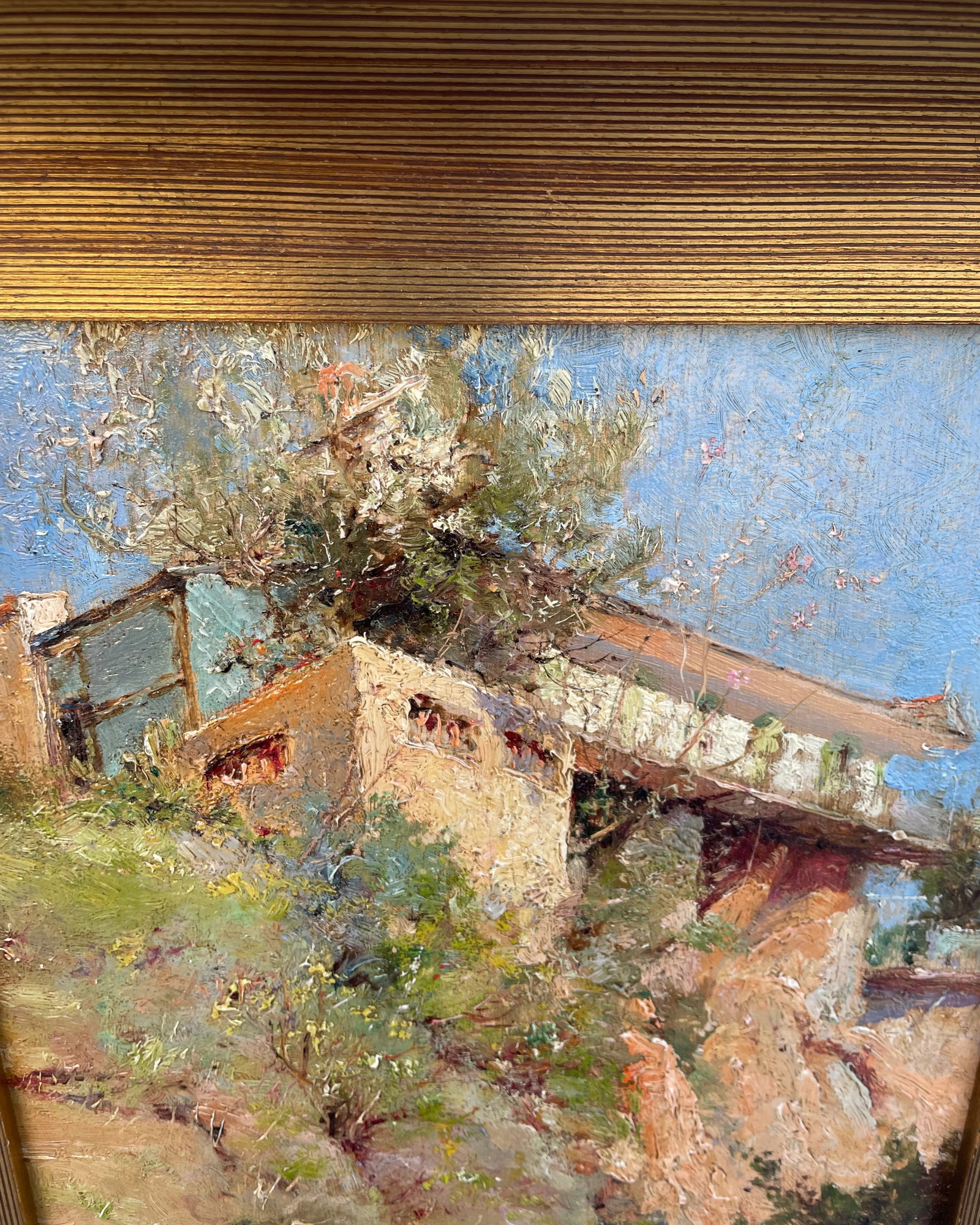 19th Century French Painting of Cliff Side House - 6