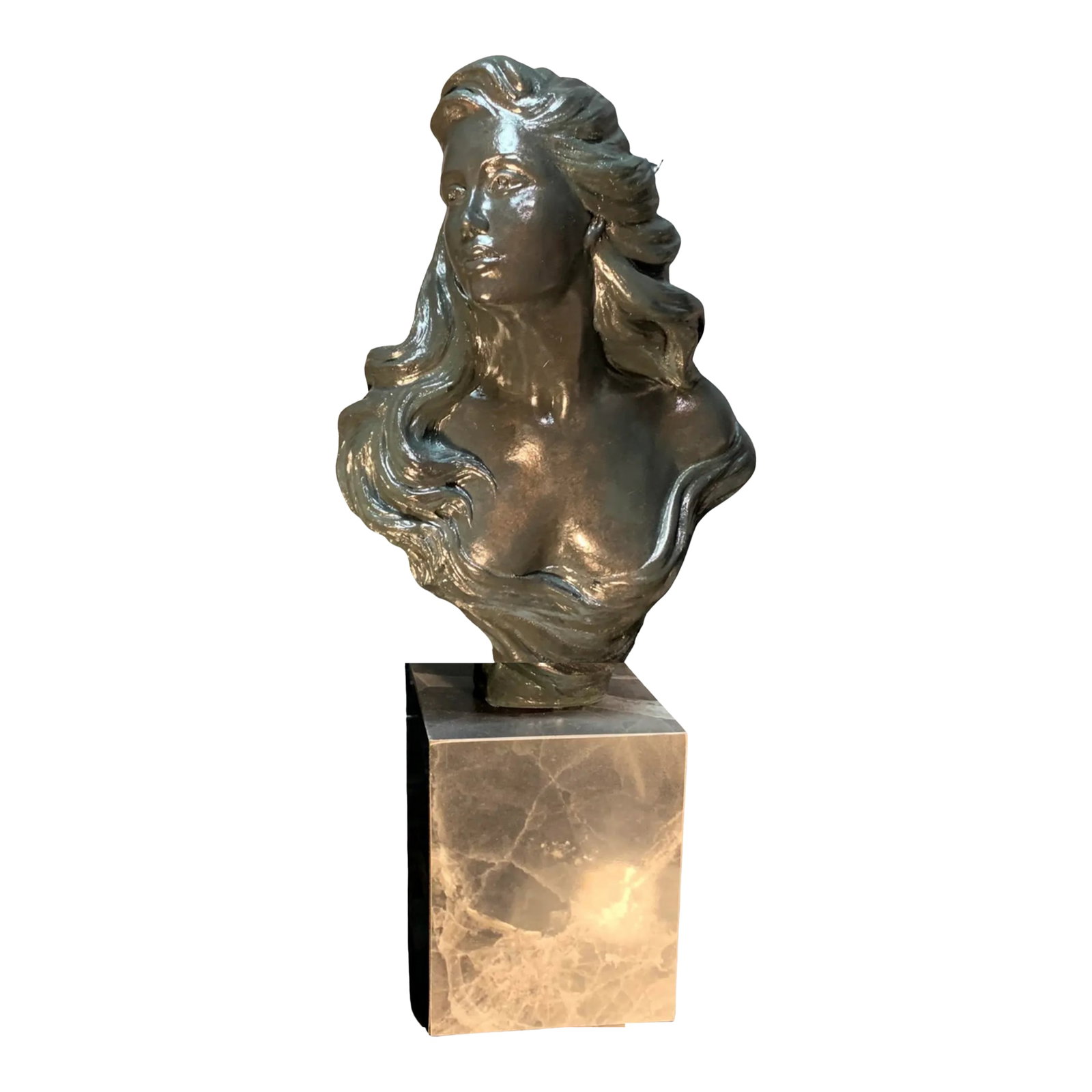 Alice Heath Bust- Camille: Radiating quiet elegance and introspective poise, Camille is a finely sculpted bust of a woman created by Alice Heath for Austin Productions in 1990. Her gaze drifts softly to the right, as though los
