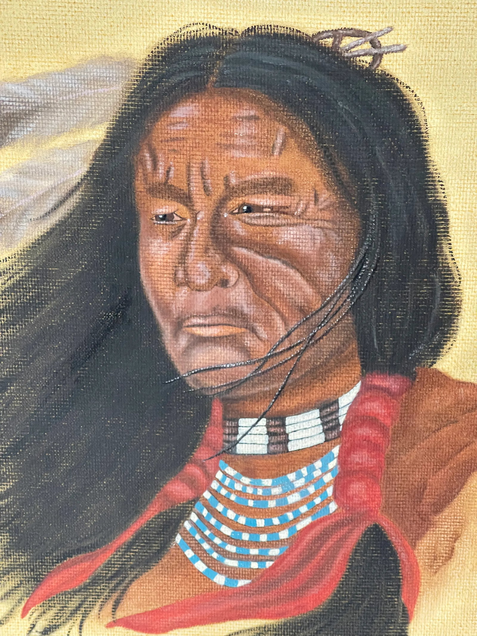 Outsider Folk Art Native American Portrait Signed, Framed - 5