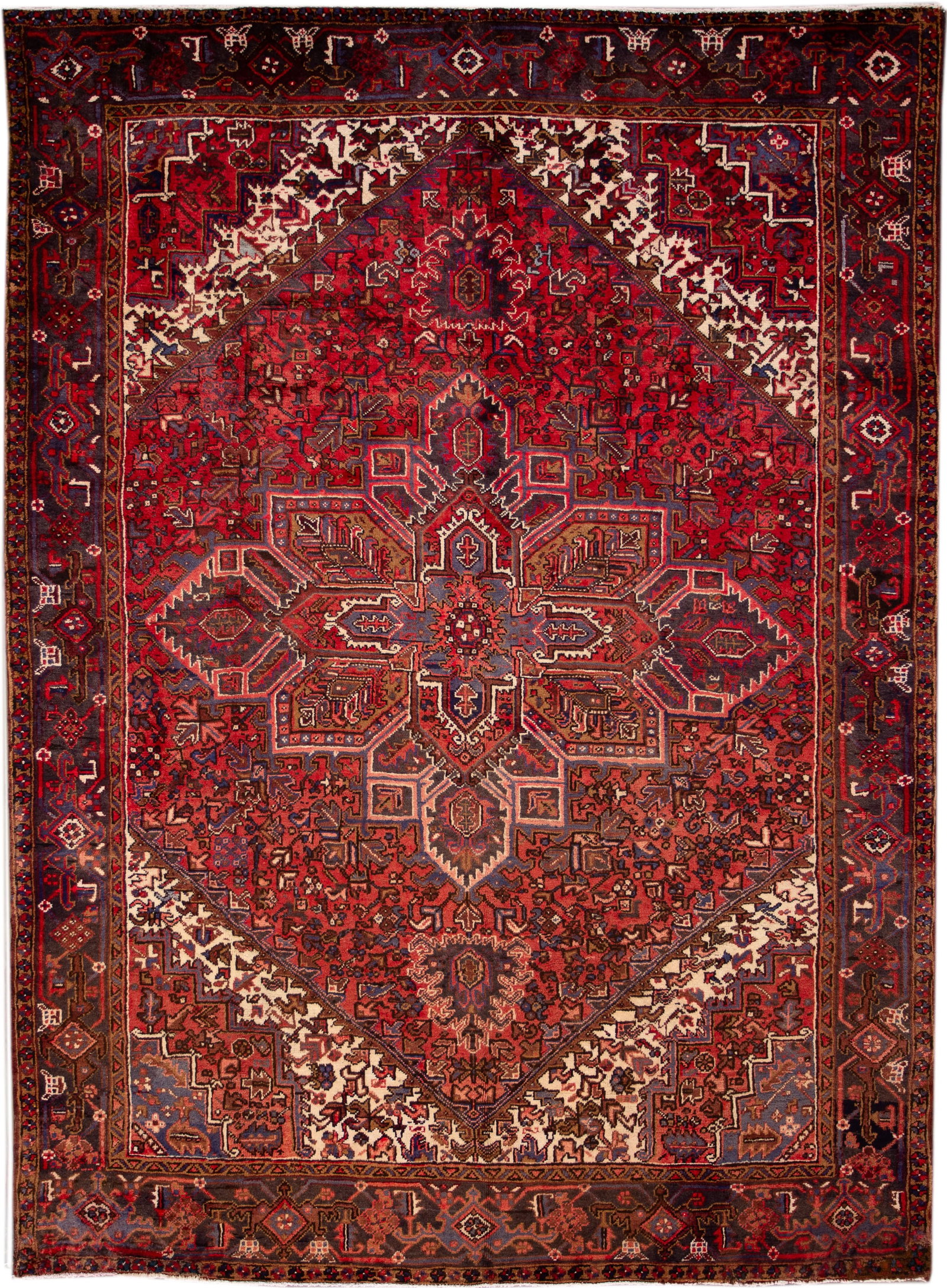 Vintage Persian Heriz Handmade Wool Rug, 7'3" X 9'10" - 13
