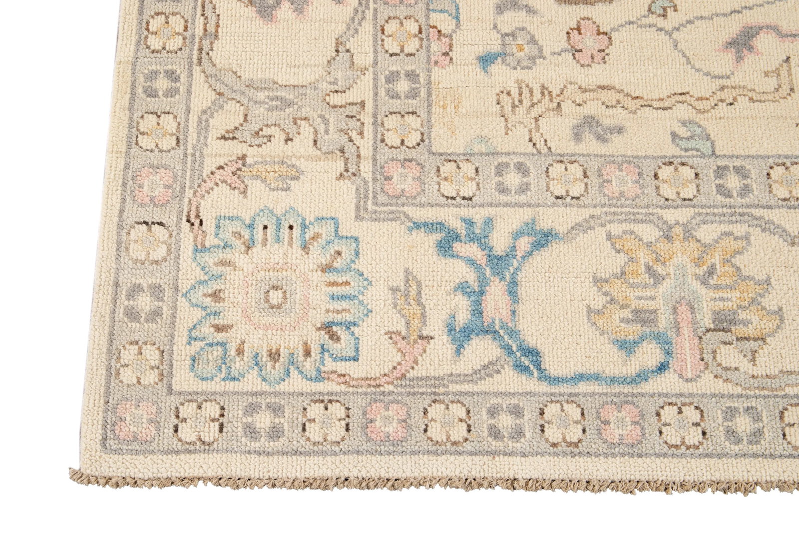 New Beige Modern Oushak Square Wool Rug - 10
