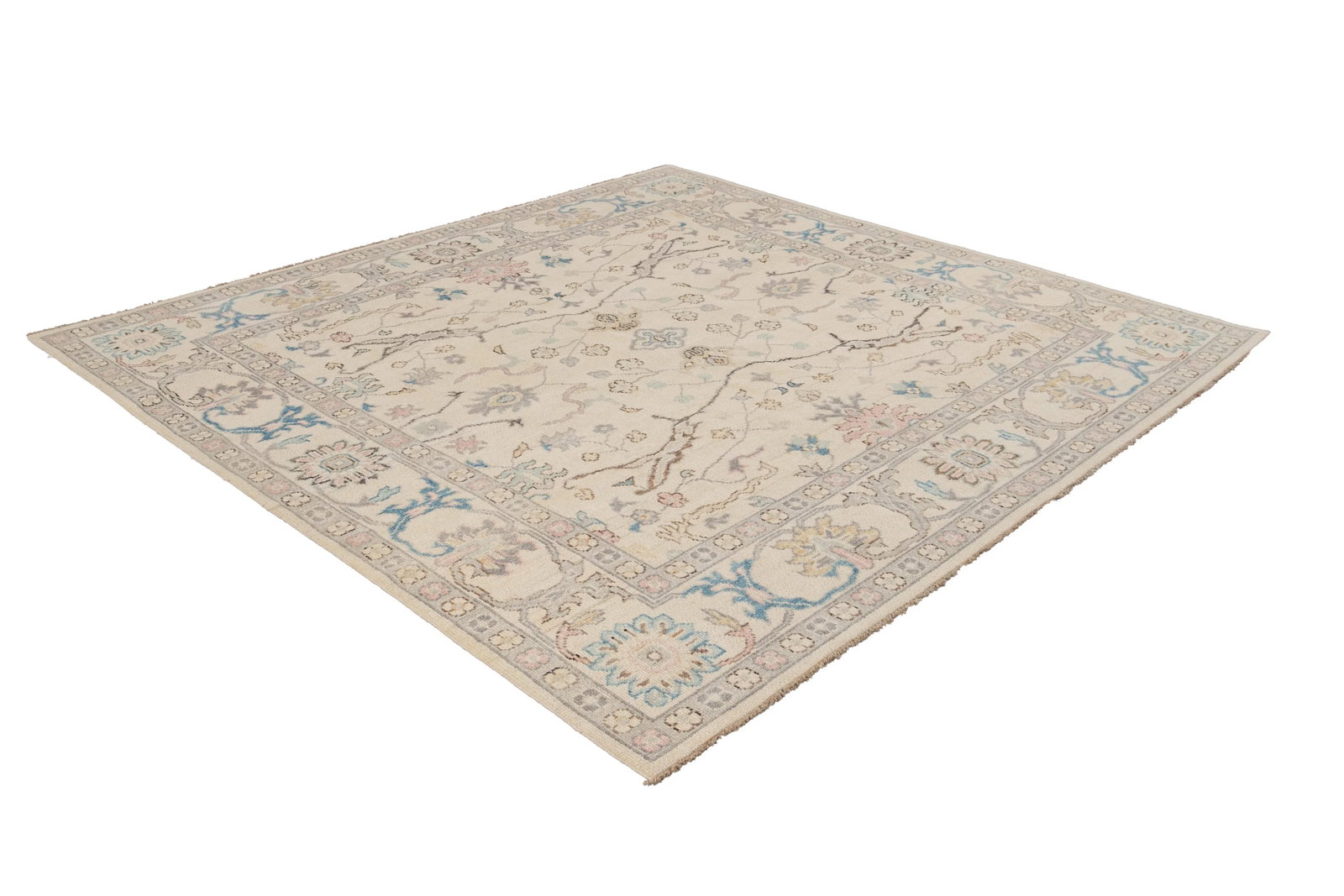 New Beige Modern Oushak Square Wool Rug - 11