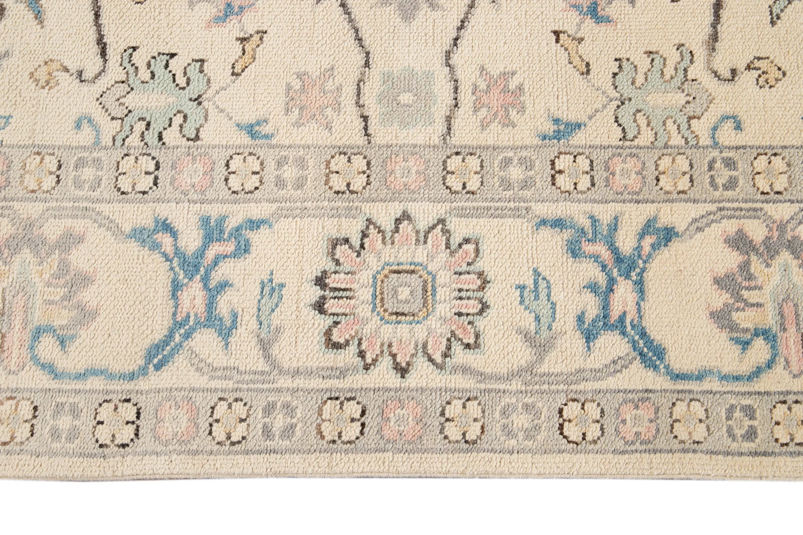 New Beige Modern Oushak Square Wool Rug - 12