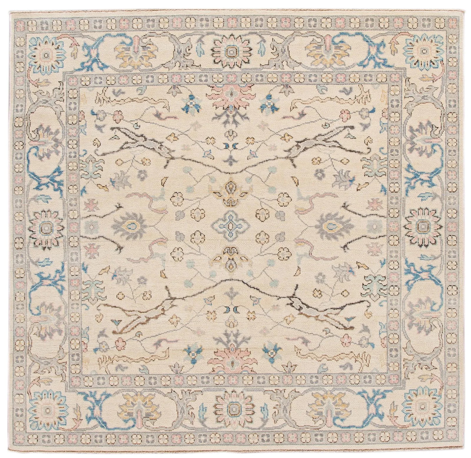 New Beige Modern Oushak Square Wool Rug - 13