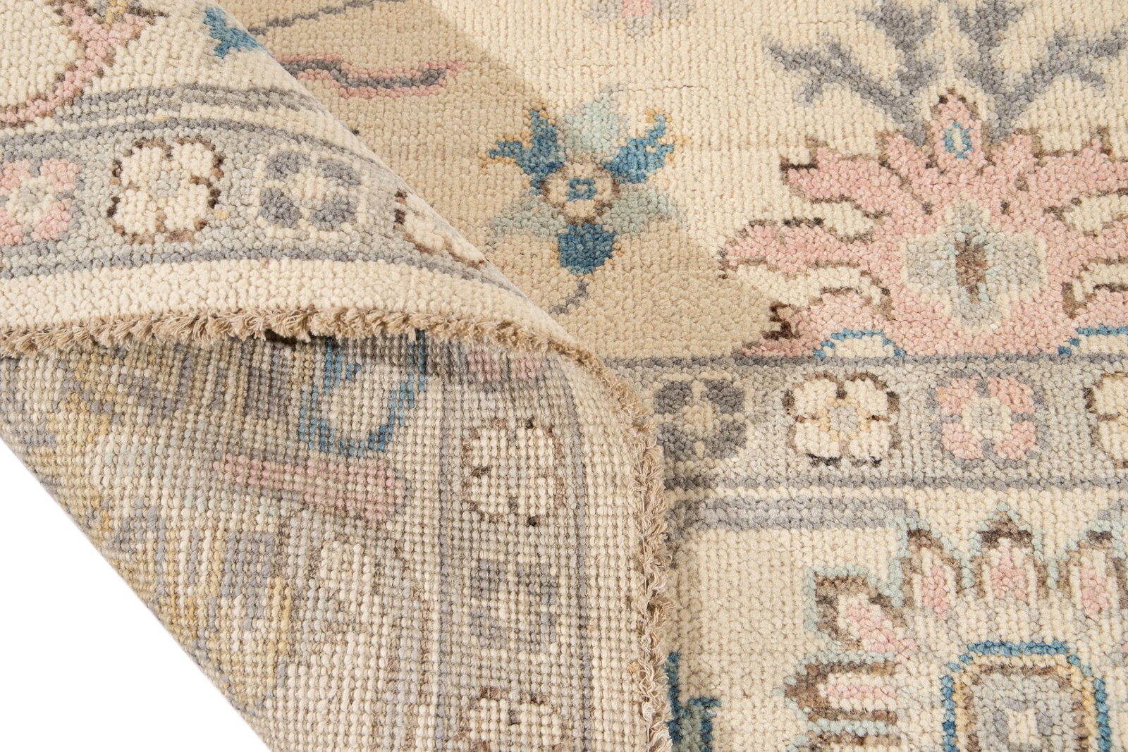 New Beige Modern Oushak Square Wool Rug - 2
