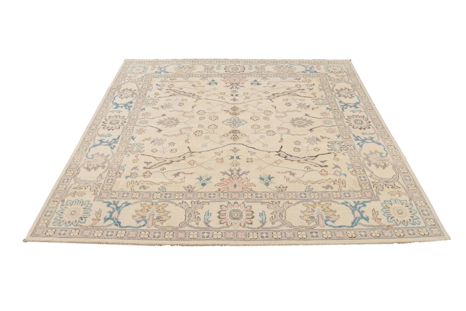 New Beige Modern Oushak Square Wool Rug - 3