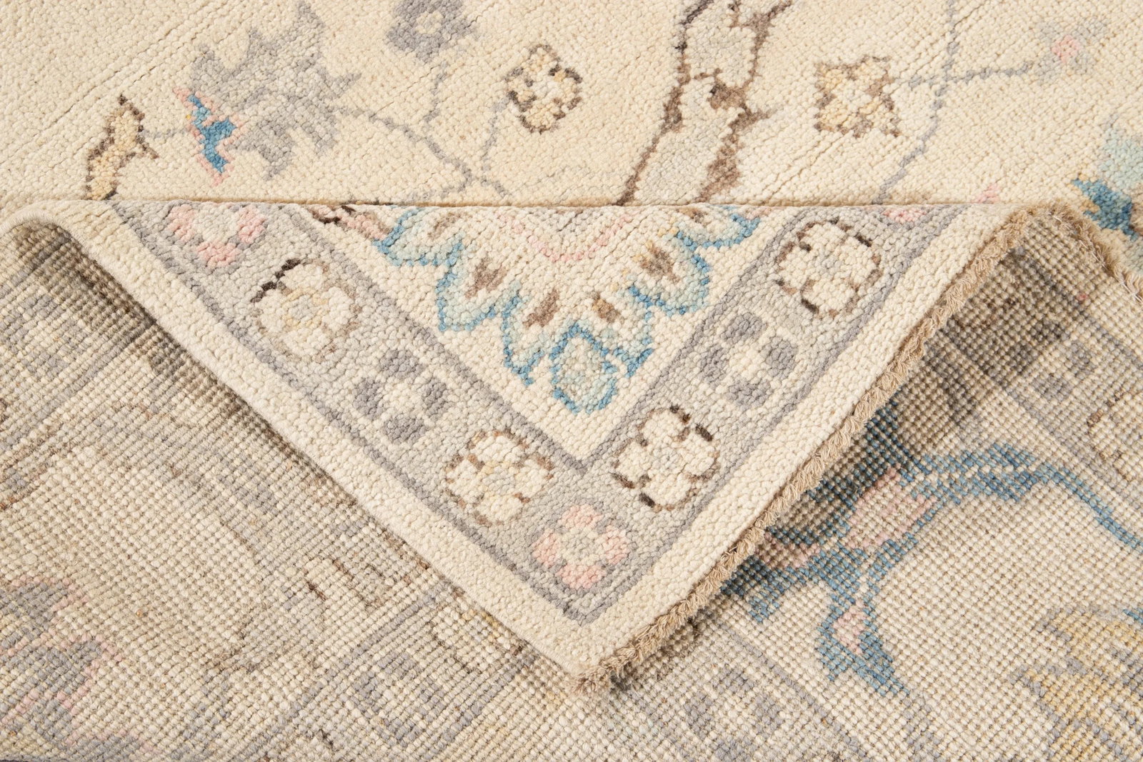 New Beige Modern Oushak Square Wool Rug - 4