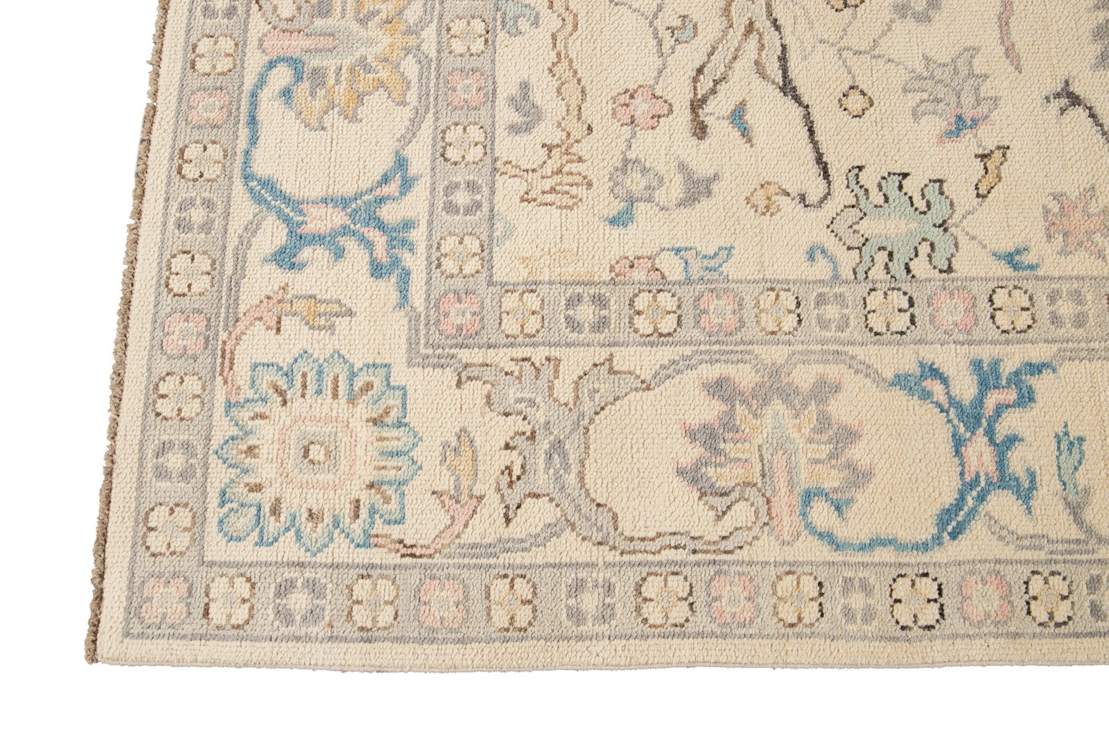 New Beige Modern Oushak Square Wool Rug - 5