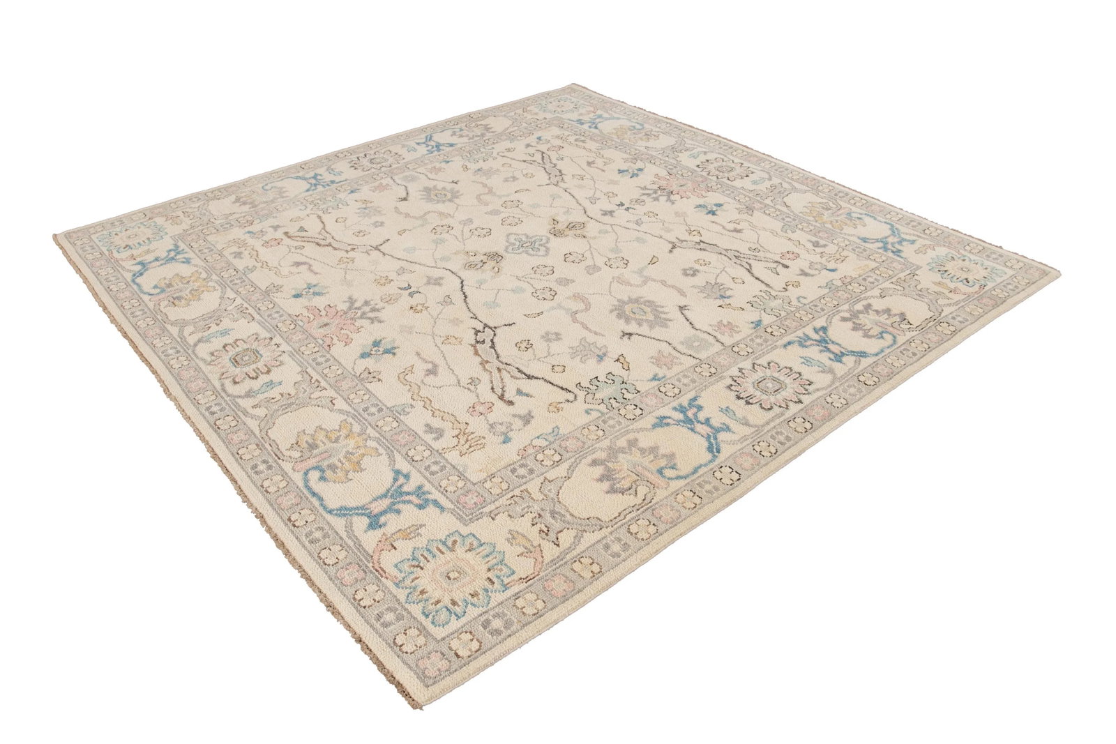 New Beige Modern Oushak Square Wool Rug - 6