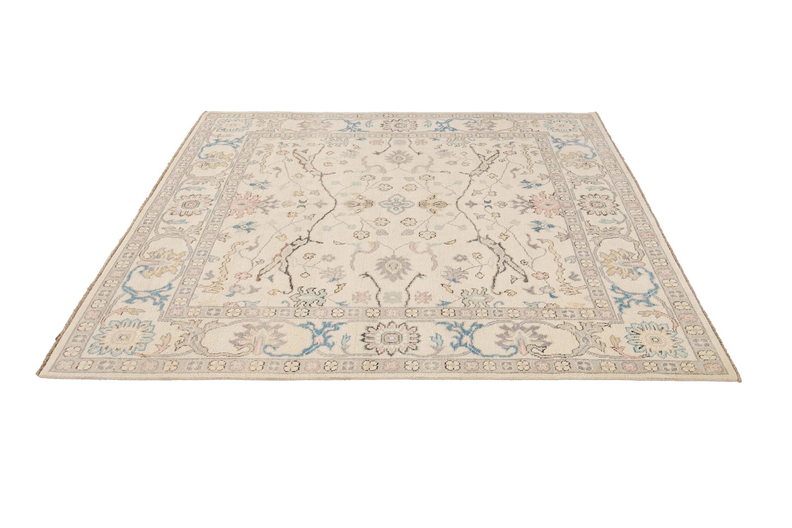New Beige Modern Oushak Square Wool Rug - 7