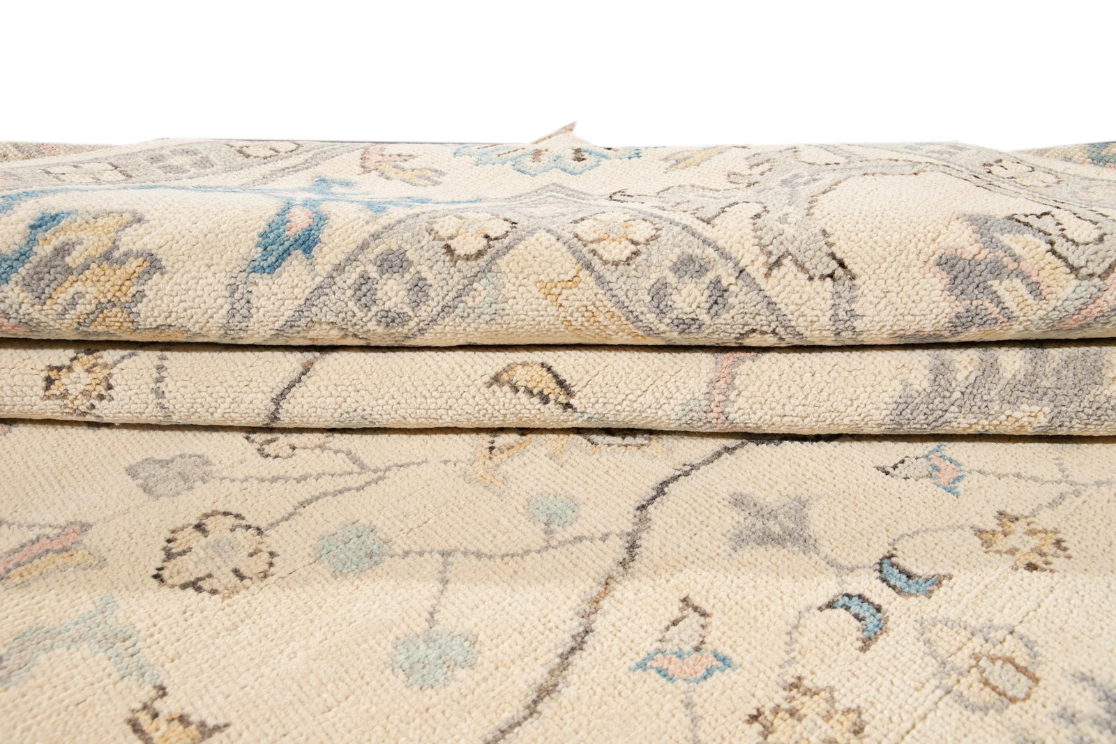 New Beige Modern Oushak Square Wool Rug - 8