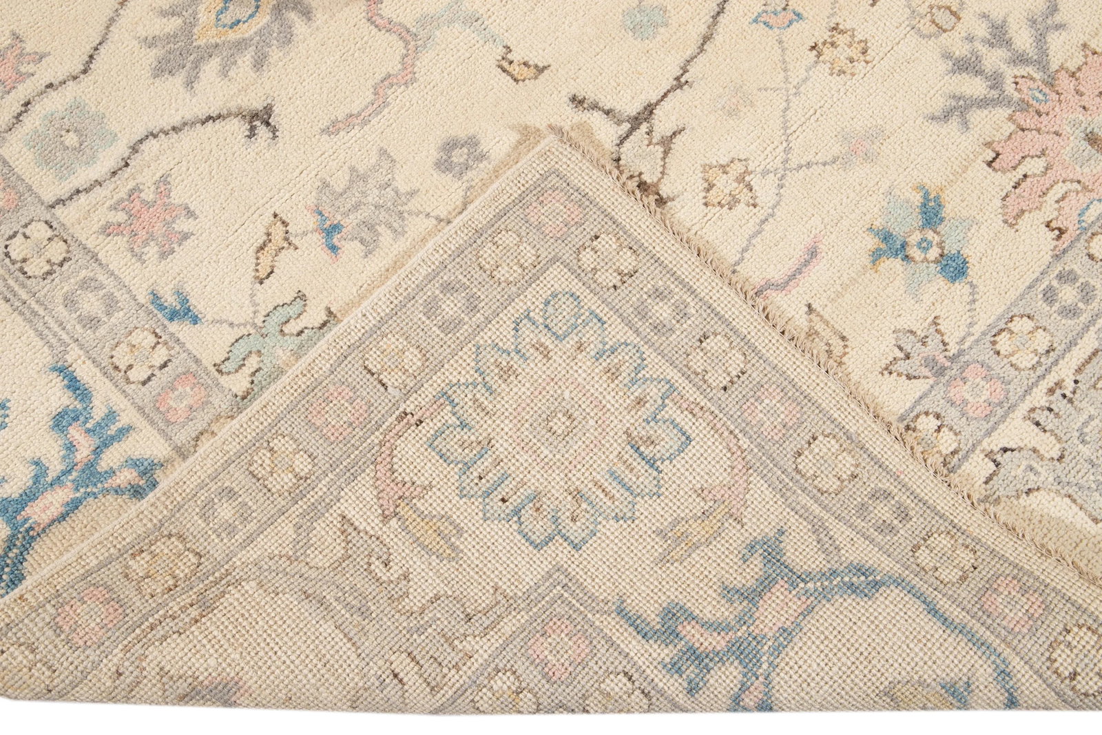 New Beige Modern Oushak Square Wool Rug - 9