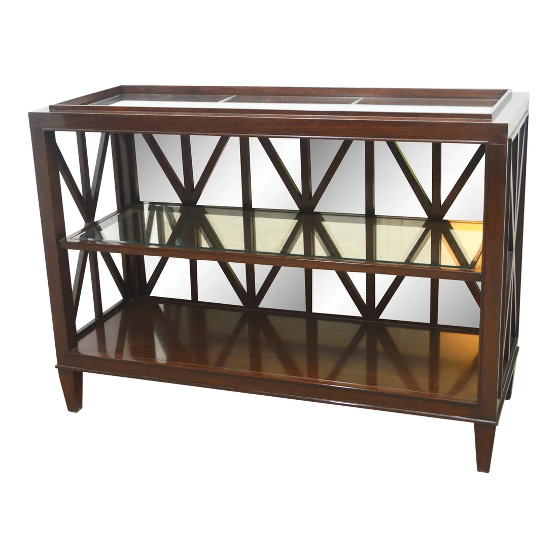 Barbara Barry for Henredon Console Table: Console table by Barbara Barry. Store item #484. It features mirrored back and top and a solid wood construction . Condition: Alterations: Original Condition Unaltered Imperfections: Some Imperfection