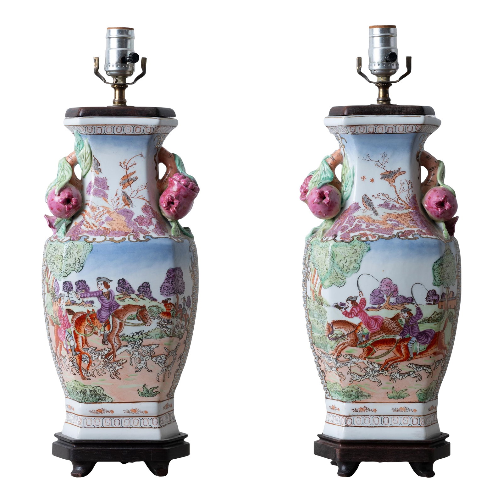A Pair of Chinese Export Hunt Scene Porcelain Lamps (1 of 13)